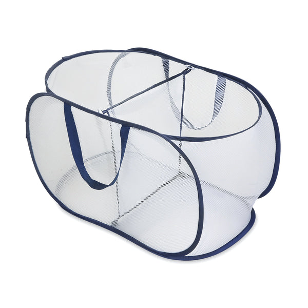 Deluxe Mesh Pop - Up 2 - Compartment Laundry Sorter Hamper Basket - White - Smart Design® 1