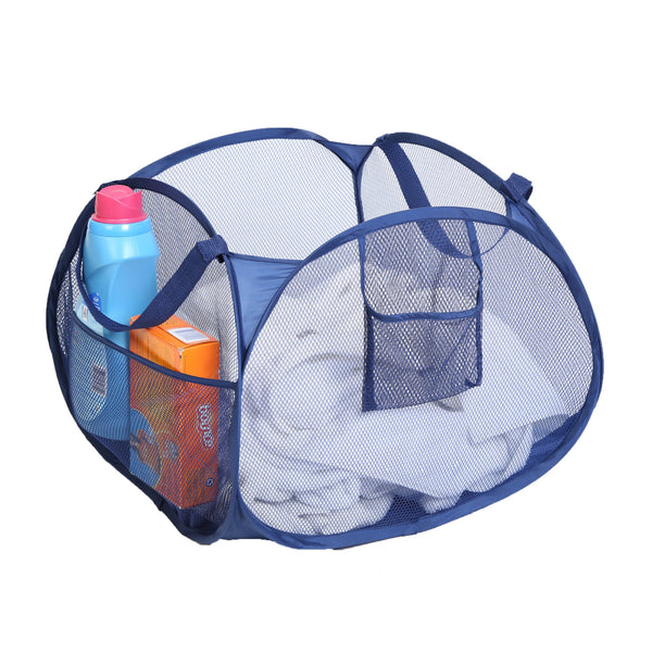 Deluxe Mesh Pop Up Square Laundry Basket Hamper with Side Pockets and Handles - Smart Design® 3