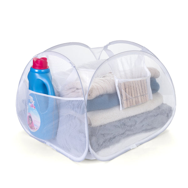 Deluxe Mesh Pop Up Square Laundry Basket Hamper with Side Pockets and Handles - Smart Design® 9