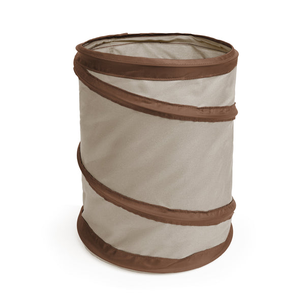 Spiral Pop Up Trash Bin with Open Top - Beige with Dark Brown Trim - Smart Design® 1