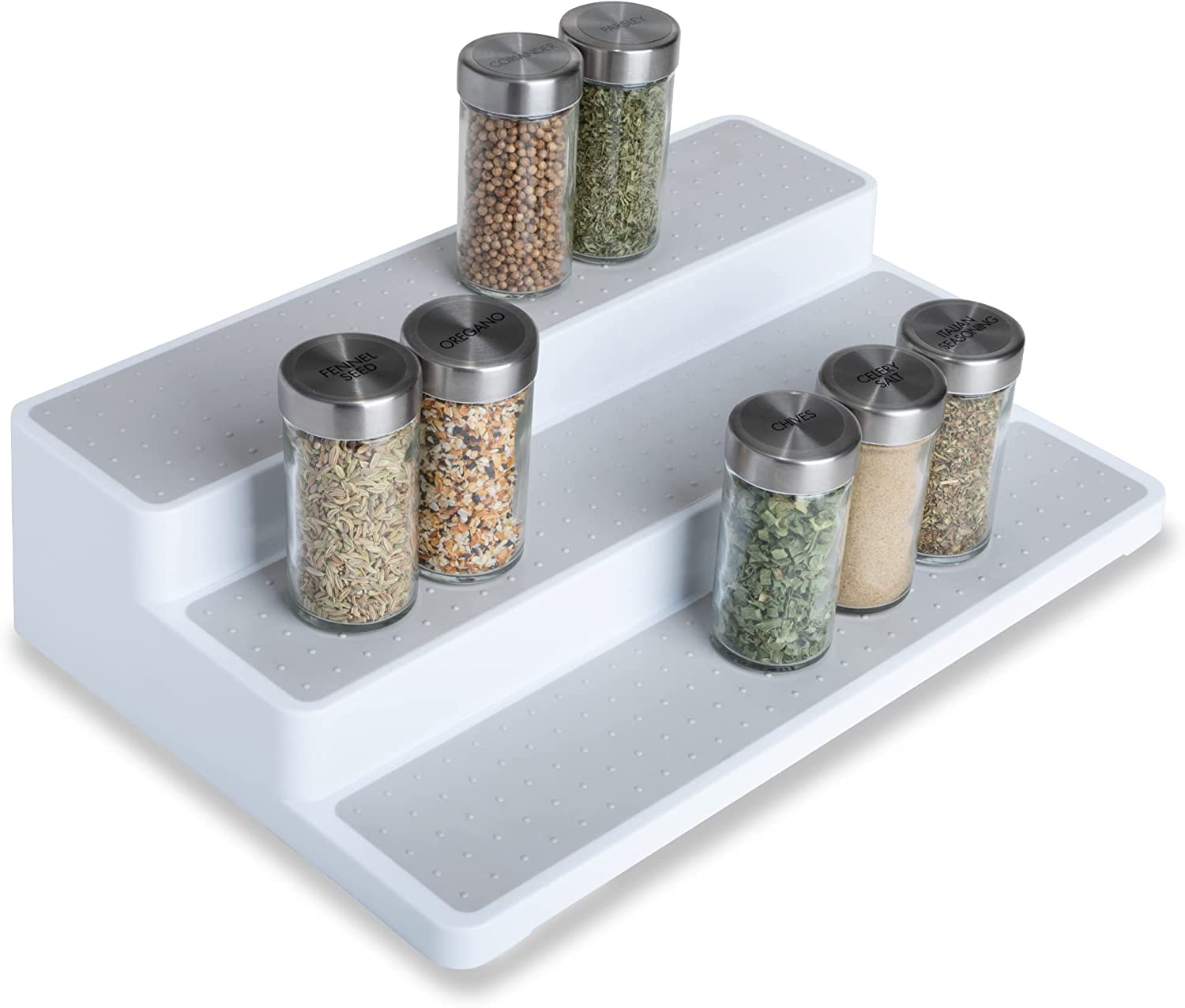 3-Tier Plastic Spice Rack with Non-Slip Lining - White