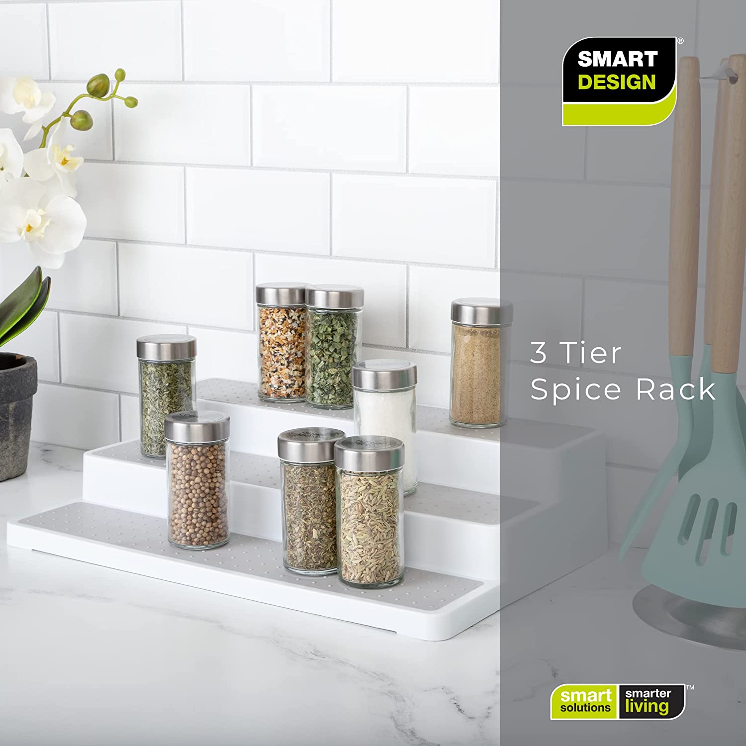 3-Tier Plastic Spice Rack with Non-Slip Lining - White - Smart Design® 7