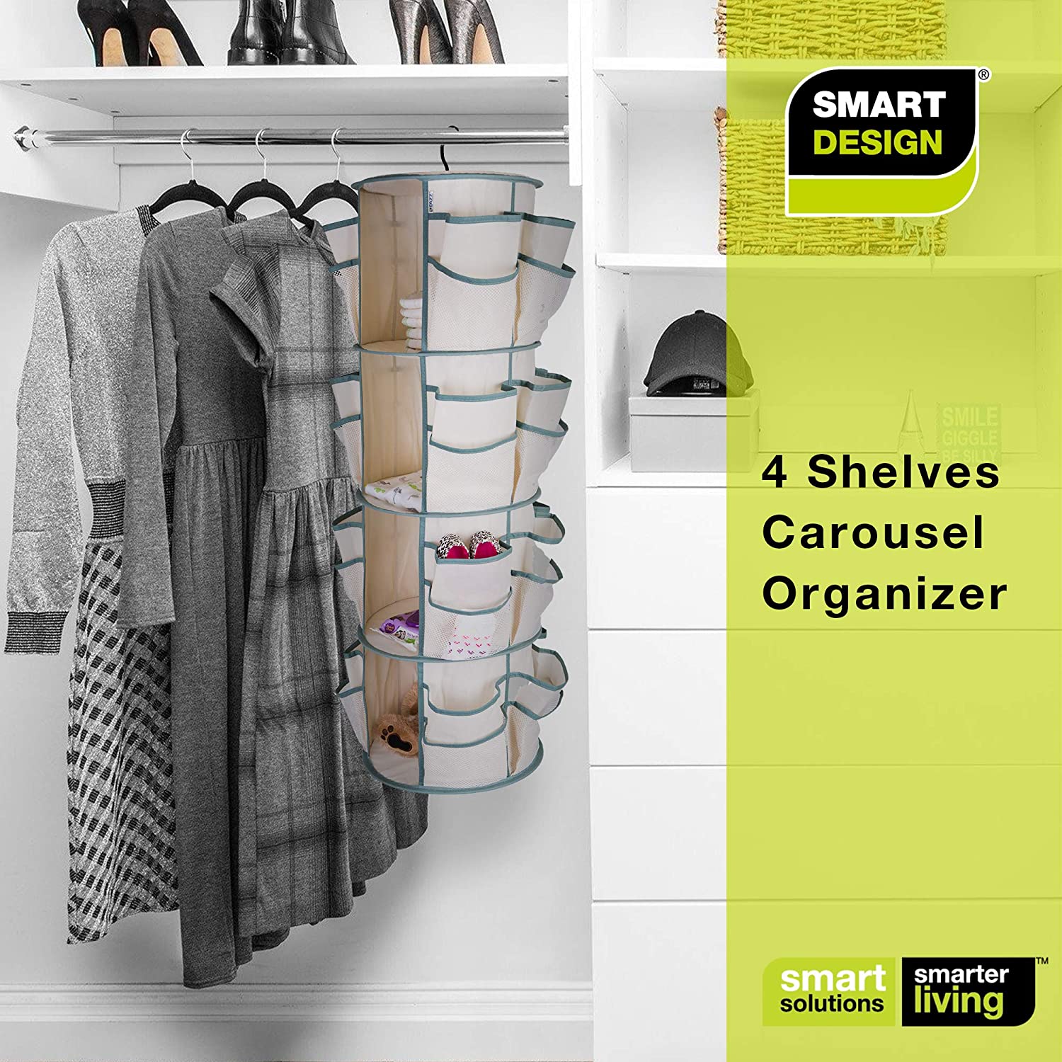 4-Tier Smart Carousel Organizer with Pockets and 360 Degree Swivel - Smart Design® 7
