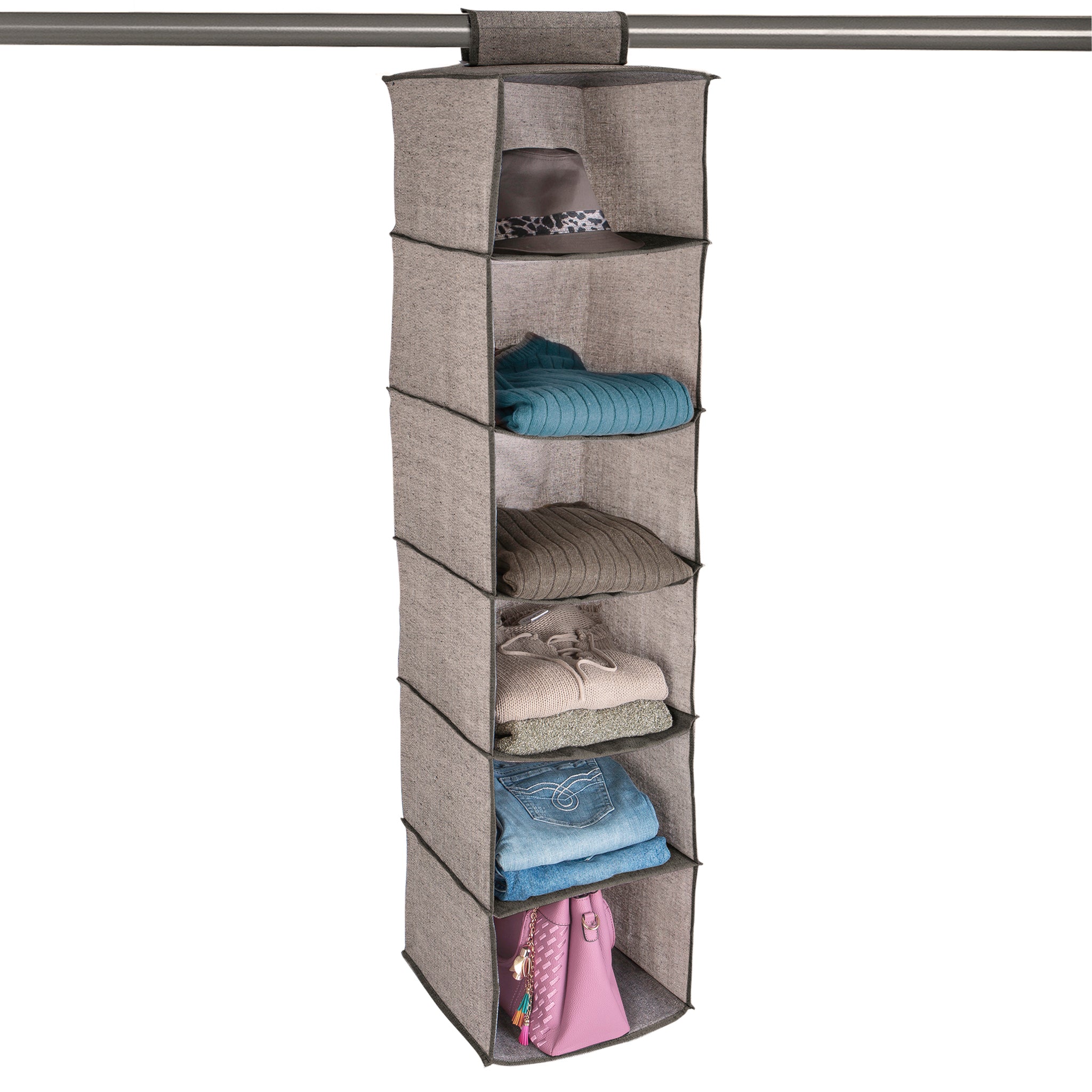 6 Shelf Hanging Closet Organizer With Drawers, Closet Hanging