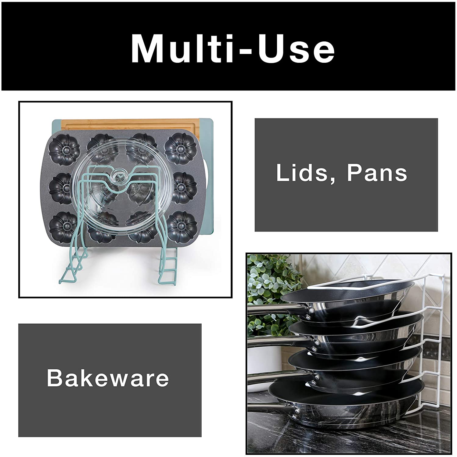 Bakeware and Lid Storage Rack with 4-Compartment Dividers - Smart Design® 30