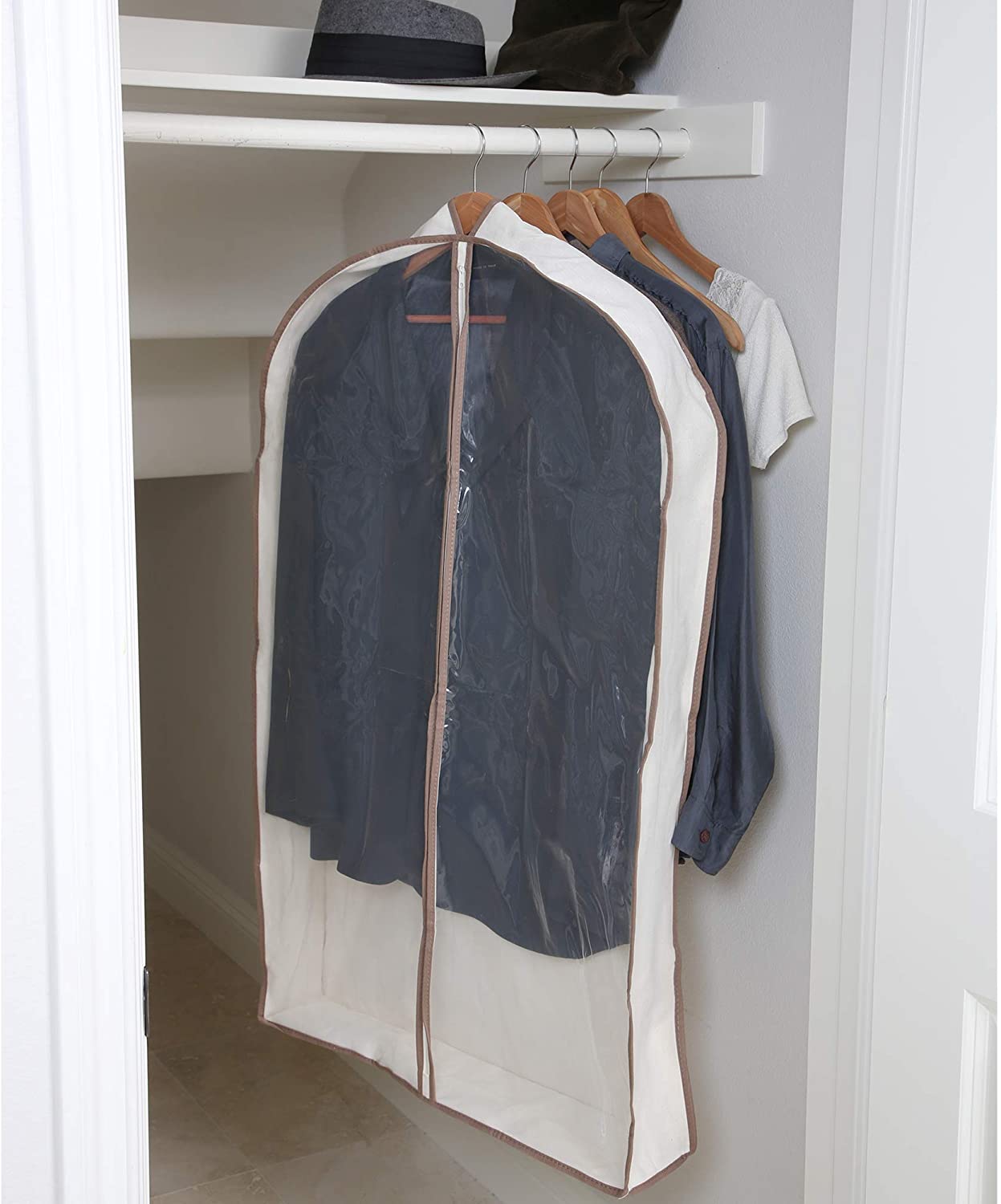 Canvas Gusseted Garment Bag Hanger with Cedar Wood - 24 x 42 Inch - Natural Canvas - Smart Design® 2