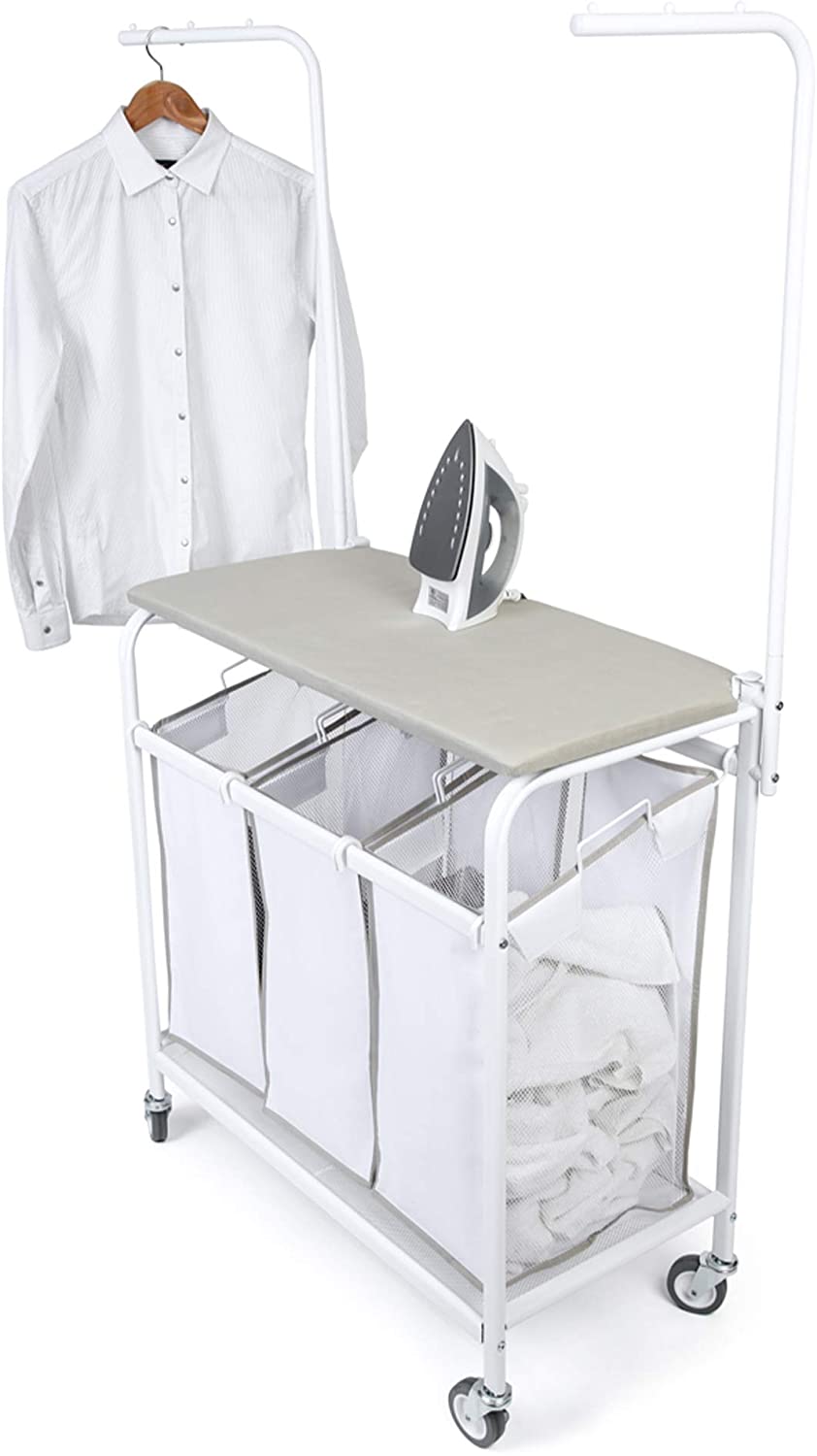 Cesto clasificador de ropa sucia de lona con ruedas de 3 compartimentos  premium con ruedas y manijas - Capacidad para 9 cargas