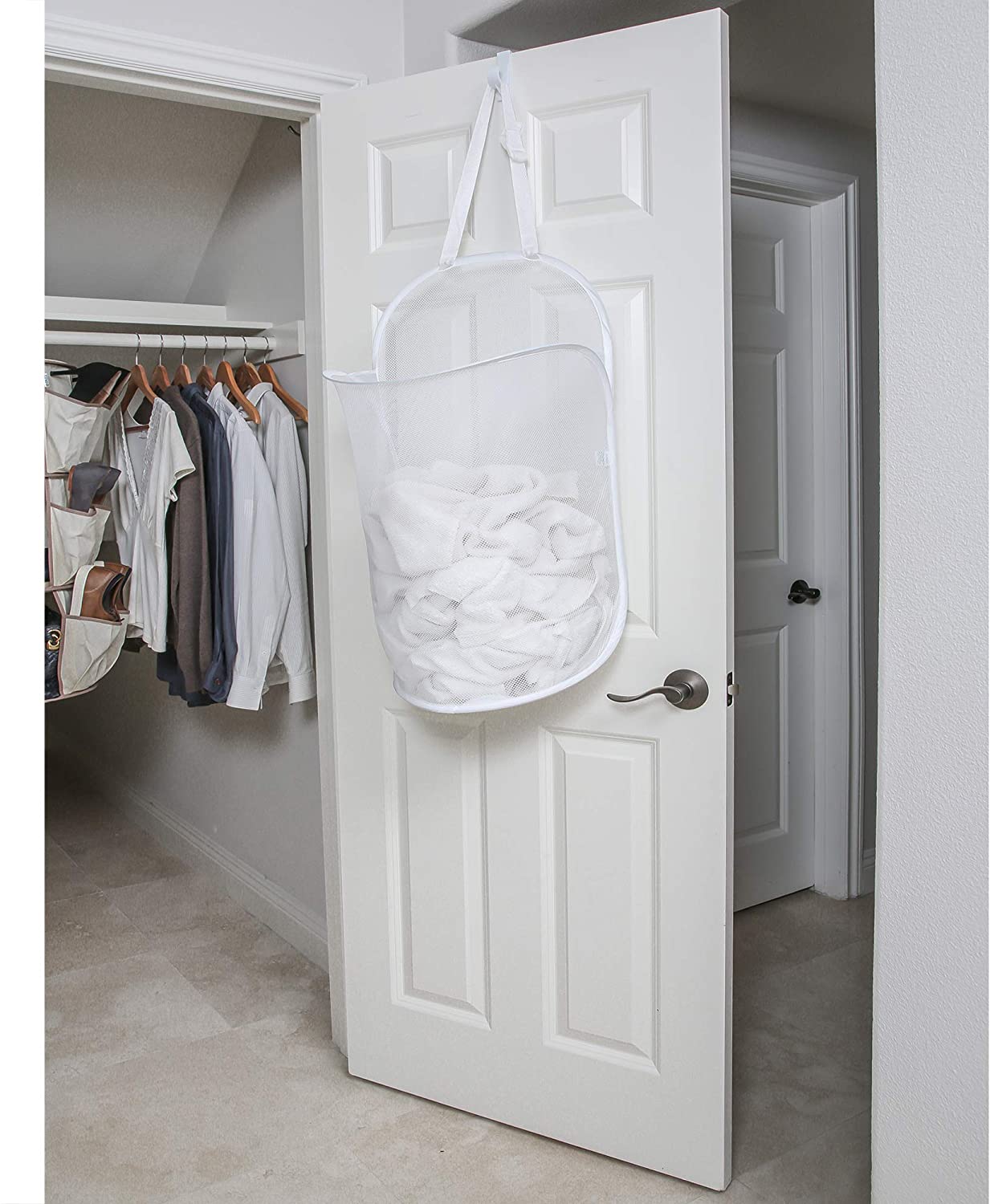 Deluxe Over-The-Door Mesh Pop Up Laundry Hamper with Hook and Adjustable Strap - Smart Design® 2