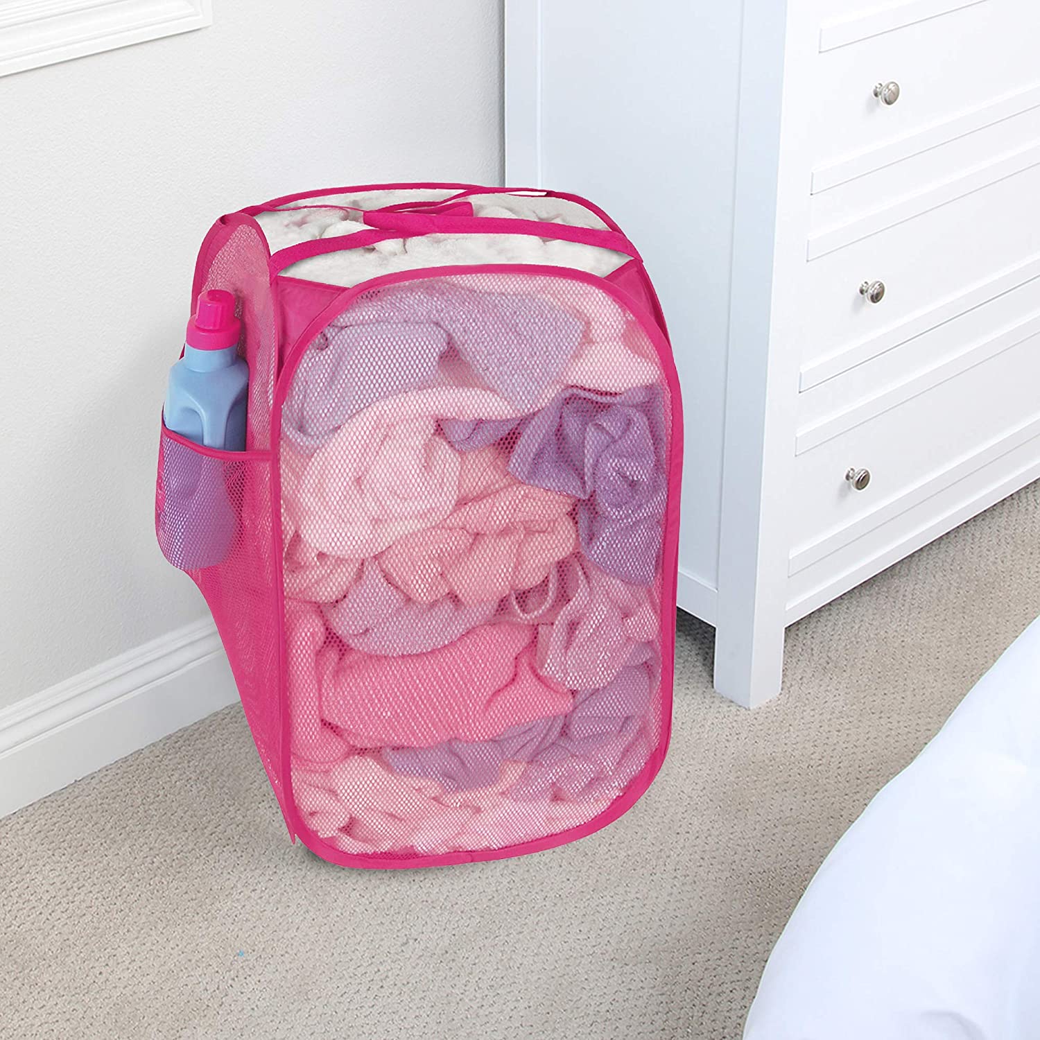 Pop-Up Laundry Hamper with Easy Carry Handles and Side Pocket - Smart Design® 2