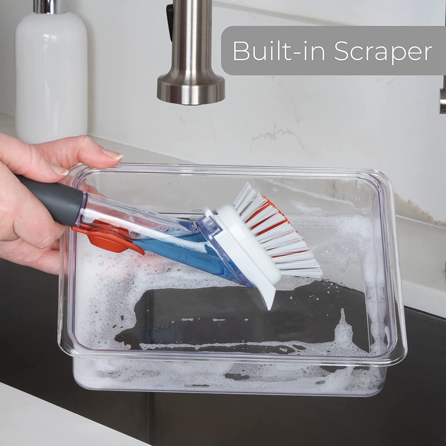 Replacement Brush Head with Built-In Scraper for Soap Dispensing Dish Wand - Smart Design® 10