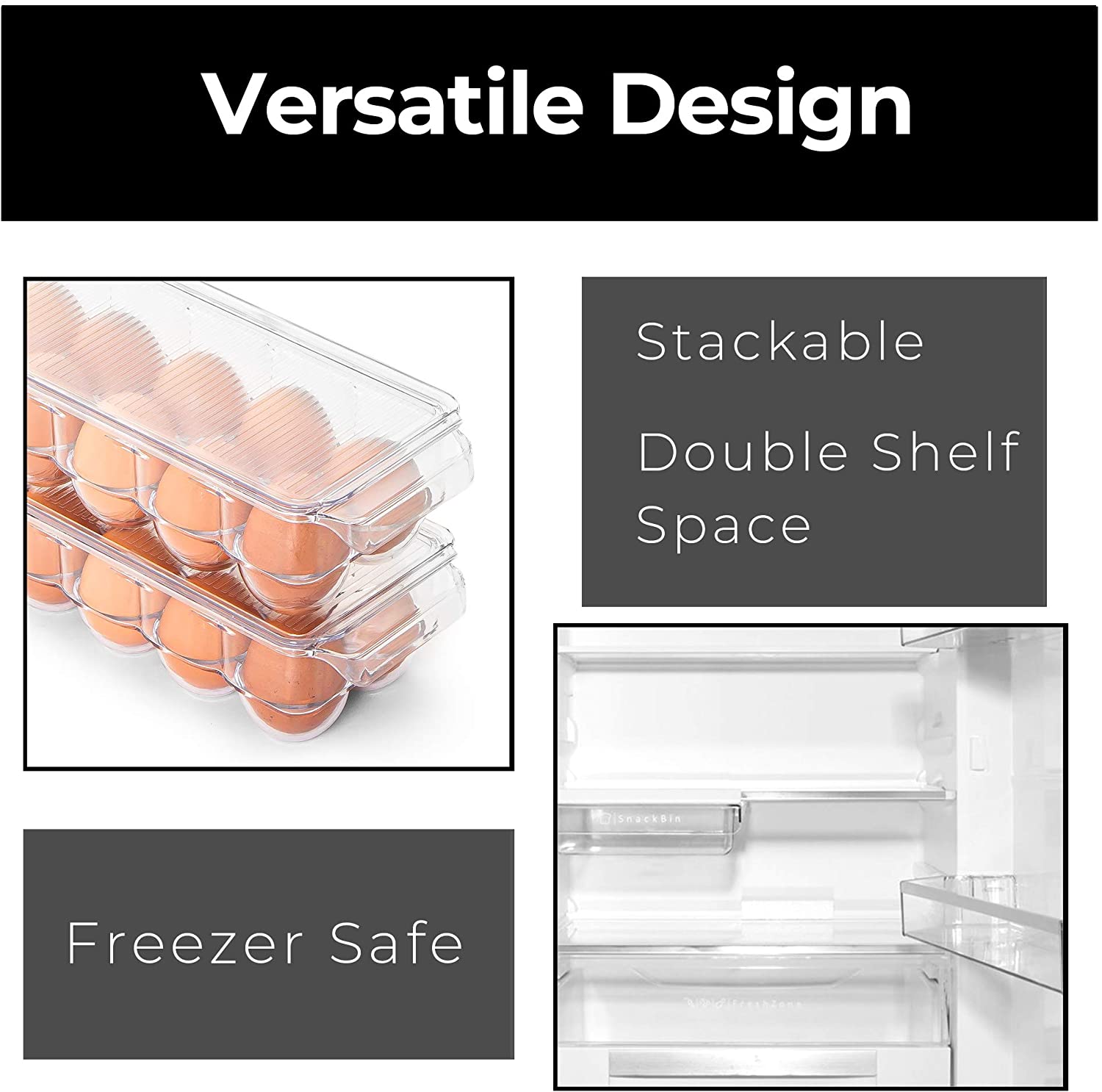 Stackable Refrigerator Egg Holder Bin with Handle and Lid - Smart Design® 4