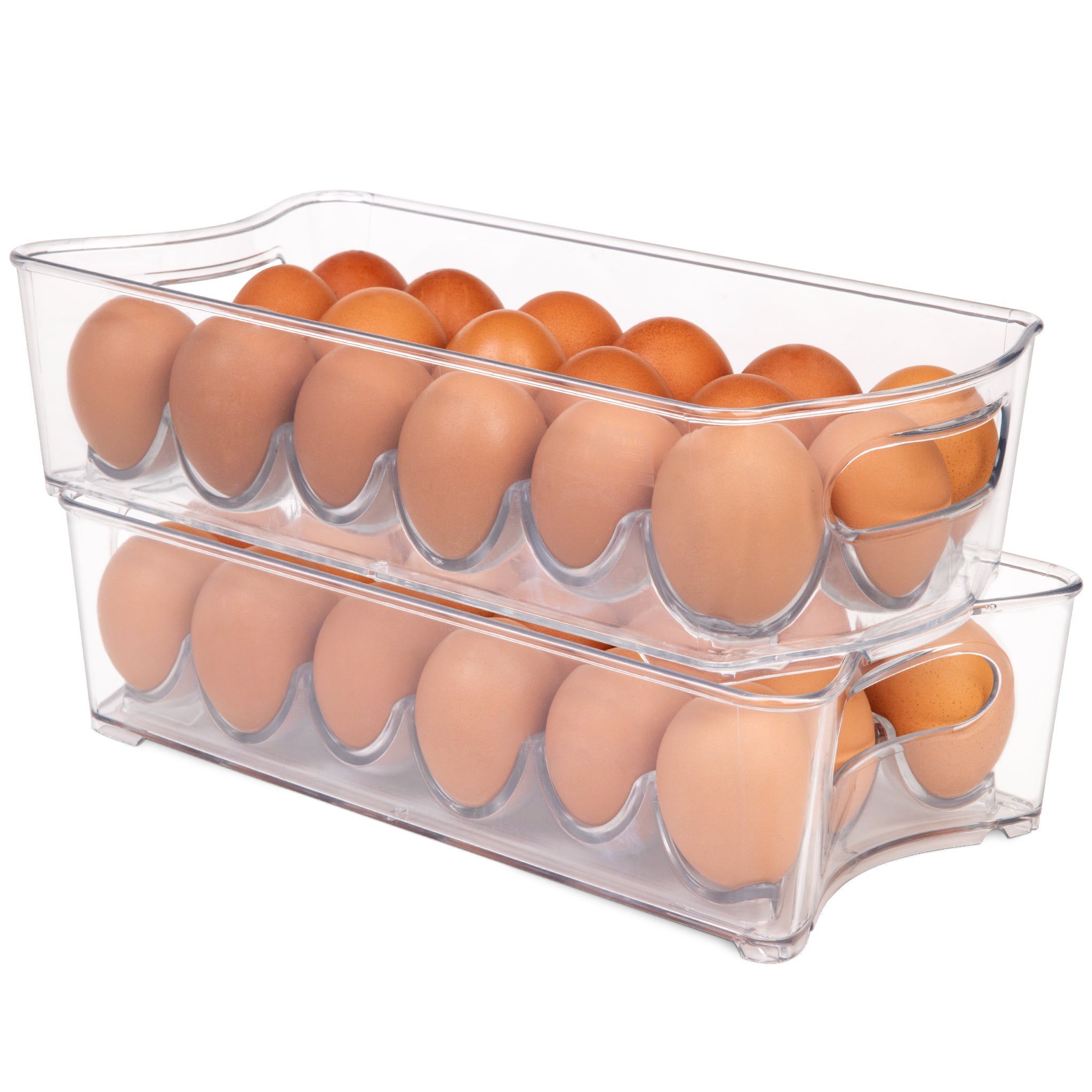 Smart Design Stackable Refrigerator Egg Storage Bin with Handle - 18 Egg Container - 2 Pack - 6 x 12 inch - Clear