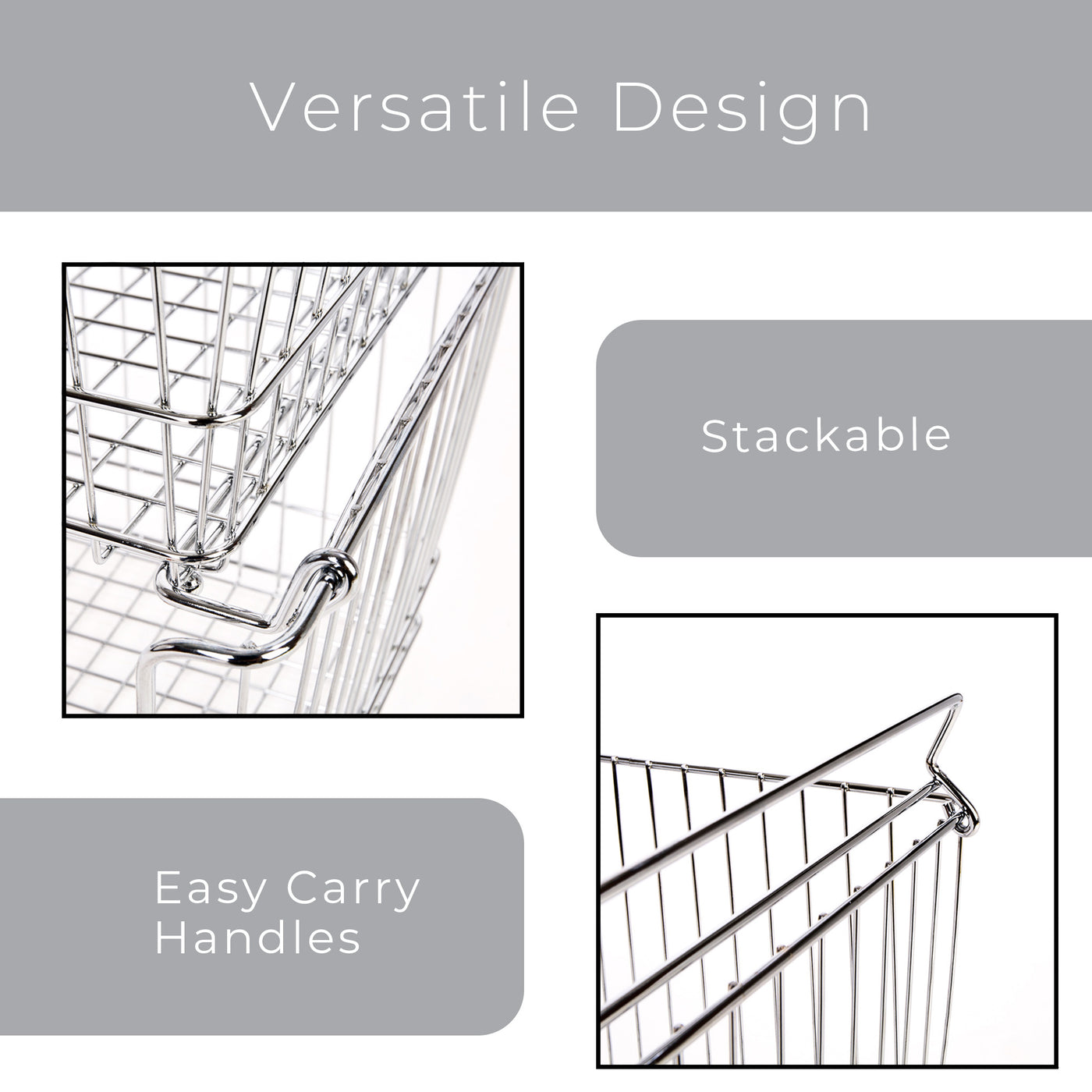 Large Metal Wire Stacking Baskets with Handles