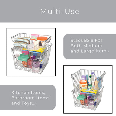 Large Metal Wire Stacking Baskets with Handles