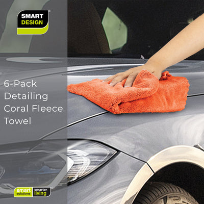 Coral - Fleece Auto Detailing Cleaning Cloth - Set of 6 - 18 x 12 inches - Smart Design® 6