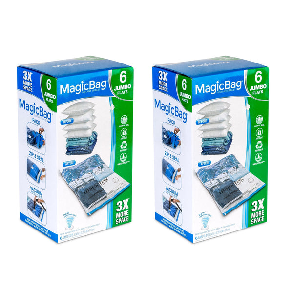 MagicBag™ by Smart Design Flat Jumbo Vacuum Sealed Closet Organizers, Clear, 12 Pack - Smart Design® 1