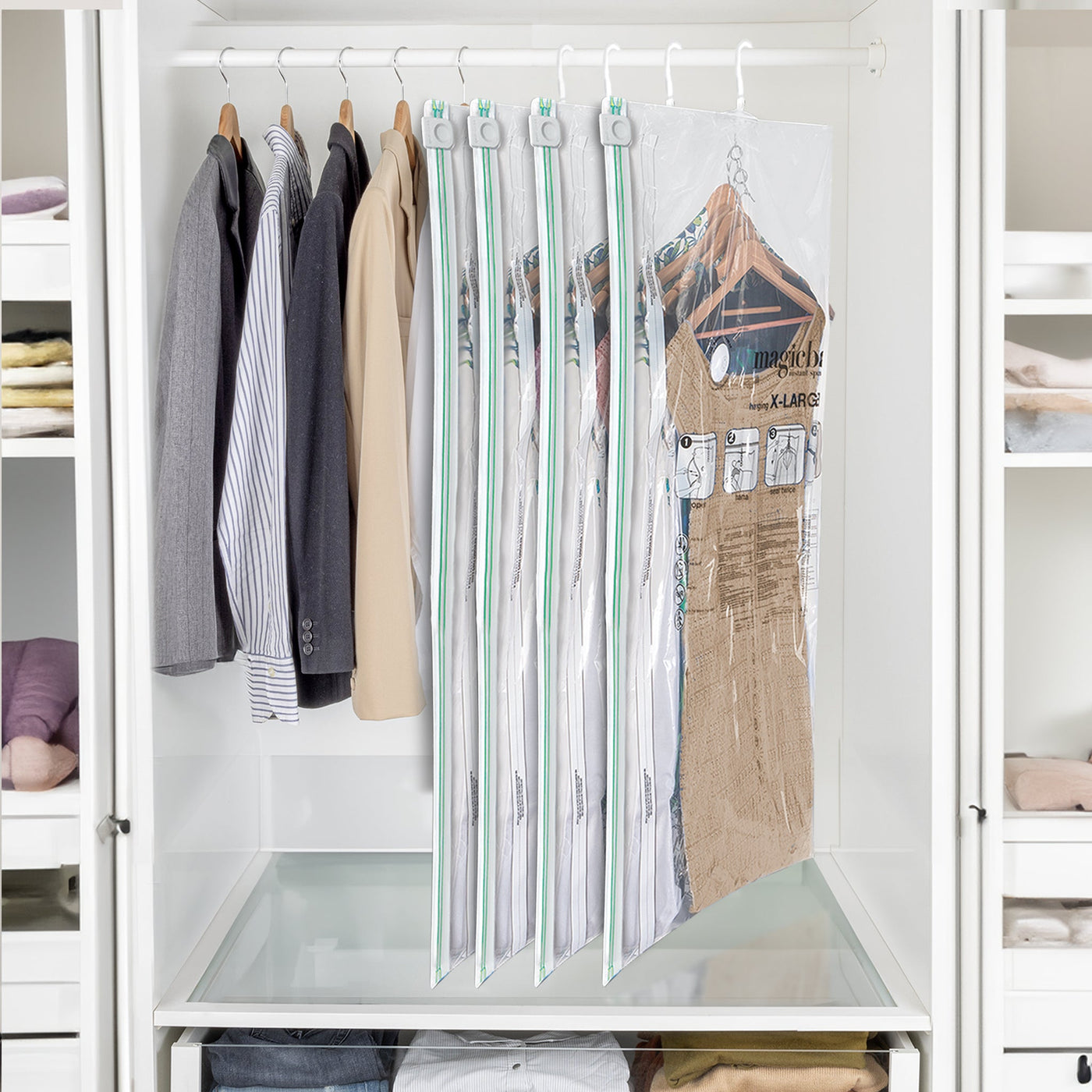 MagicBag™ by Smart Design X - Large Hanging Dress Vacuum Sealed Closet Organizers, Clear, 4 Pack - Smart Design® 4