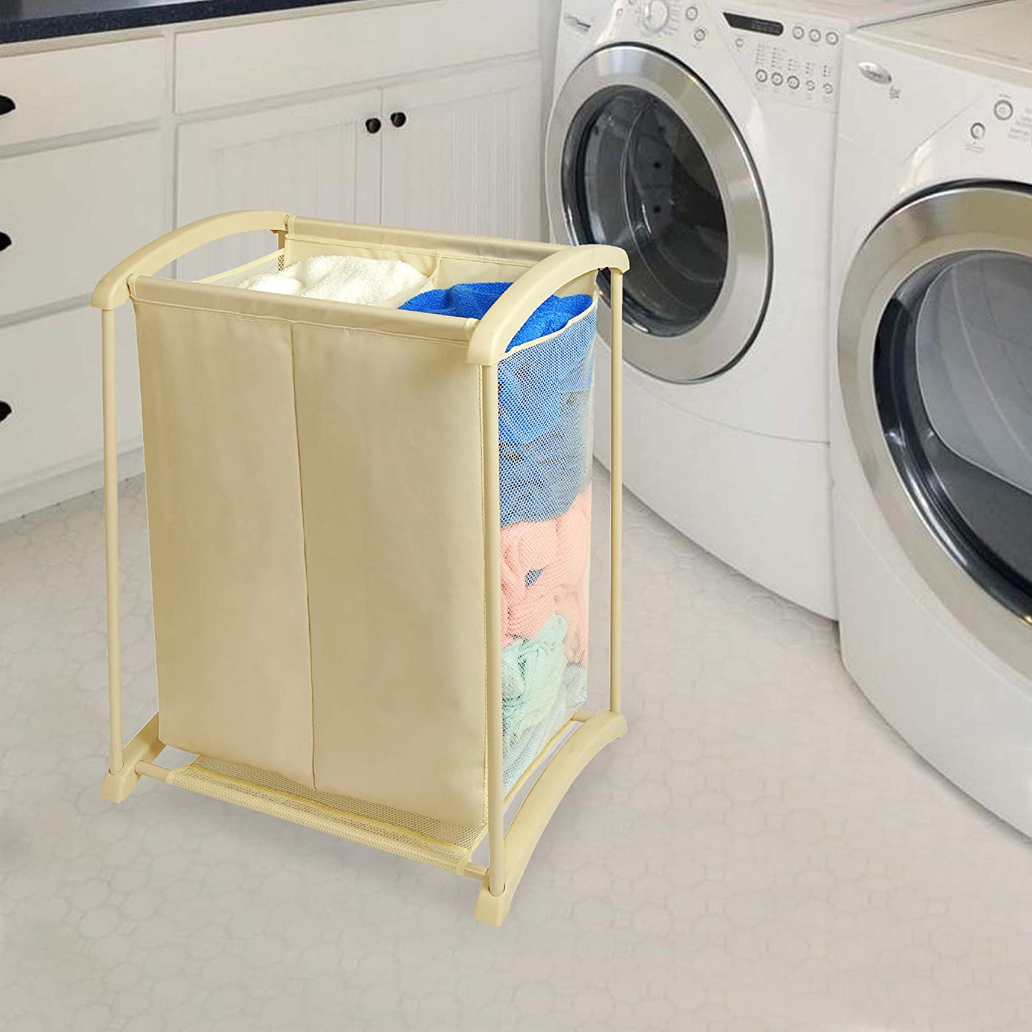 2-Compartment Laundry Sorter Hamper - Holds 6 Loads - Beige - Smart Design® 2
