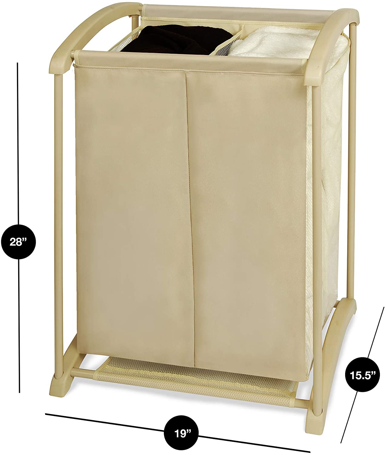 Diseño inteligente  Cesto clasificador de ropa sucia de 2 compartimentos -  Capacidad para 6 cargas - Poliéster resistente - Ropa, Ropa, Niños,  Organización organizadora de ropa sucia - 15 x 28.38 pulgadas - Beige –  Smart Design®