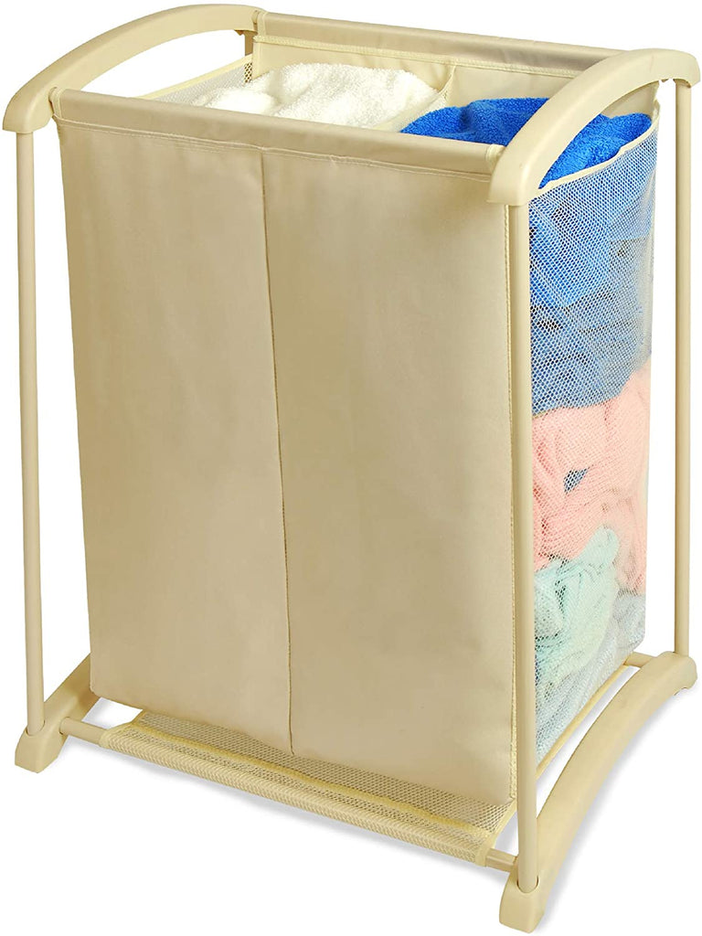 Diseño inteligente  Cesto clasificador de ropa sucia de 2 compartimentos -  Capacidad para 6 cargas - Poliéster resistente - Ropa, Ropa, Niños,  Organización organizadora de ropa sucia - 15 x 28.38 pulgadas - Beige –  Smart Design®