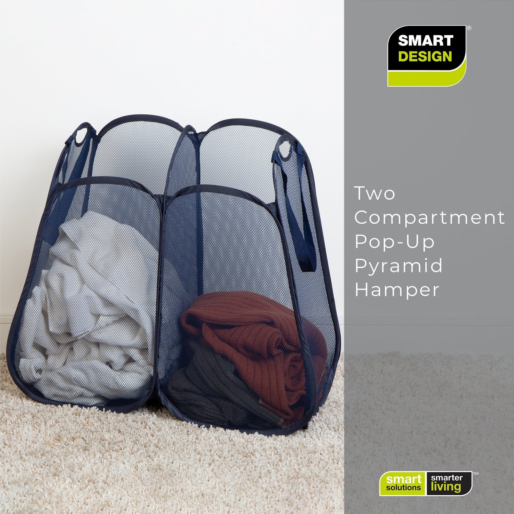 Modular Hamper 2-Compartment Pop-Up Pyramid Hamper - Blue | Smart Design® Laundry