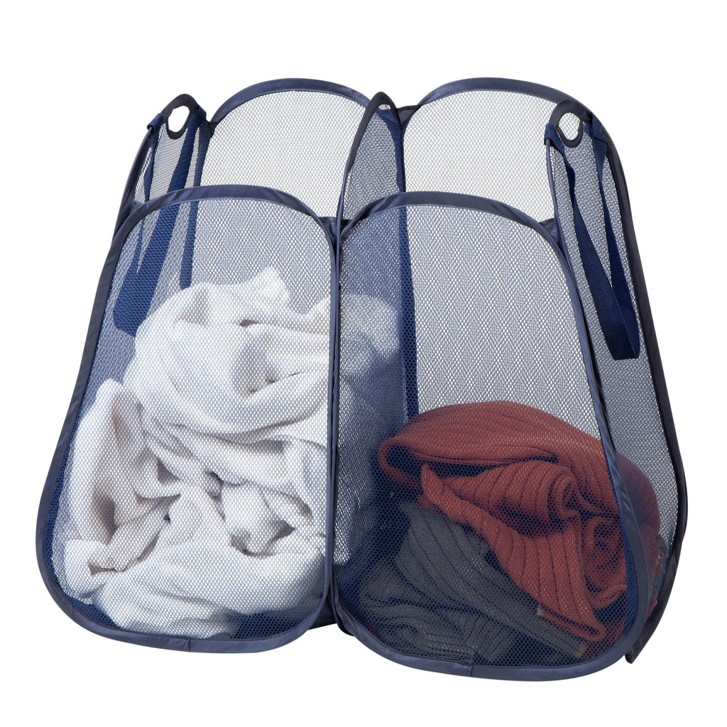 2-Compartment Pop-Up Pyramid Hamper - Blue - Smart Design® 1