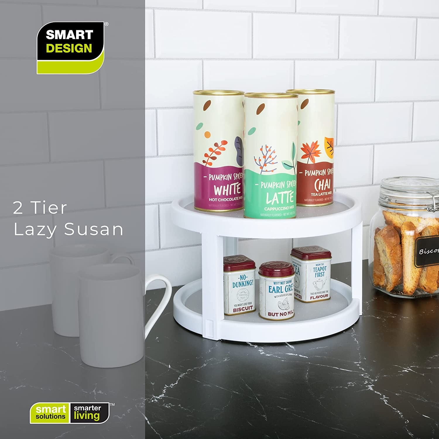 Kitchen Spice Jars Rack Lazy Susan 2 Tiers Seasoning Storage