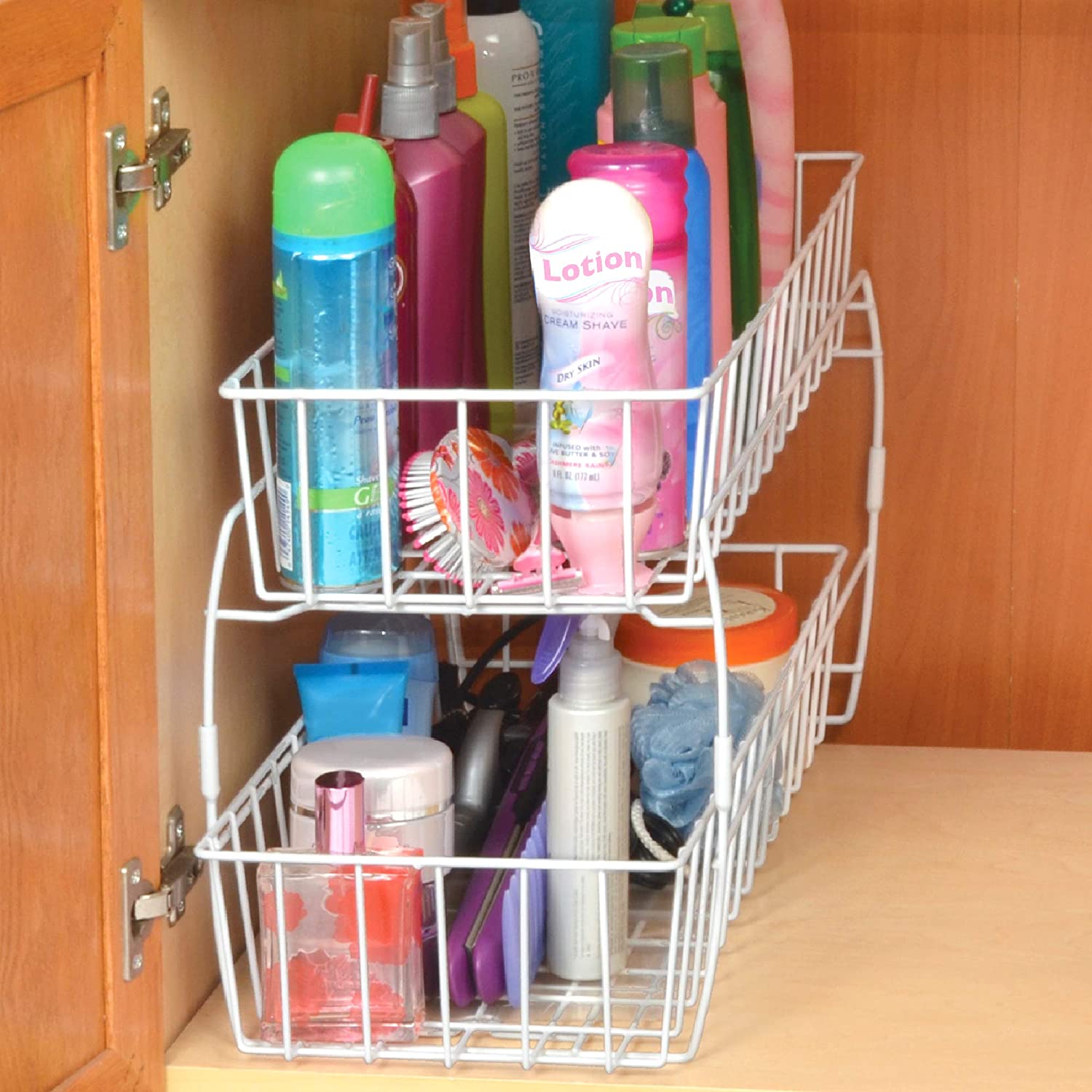 stackable 2-tier under sink cabinet organizer