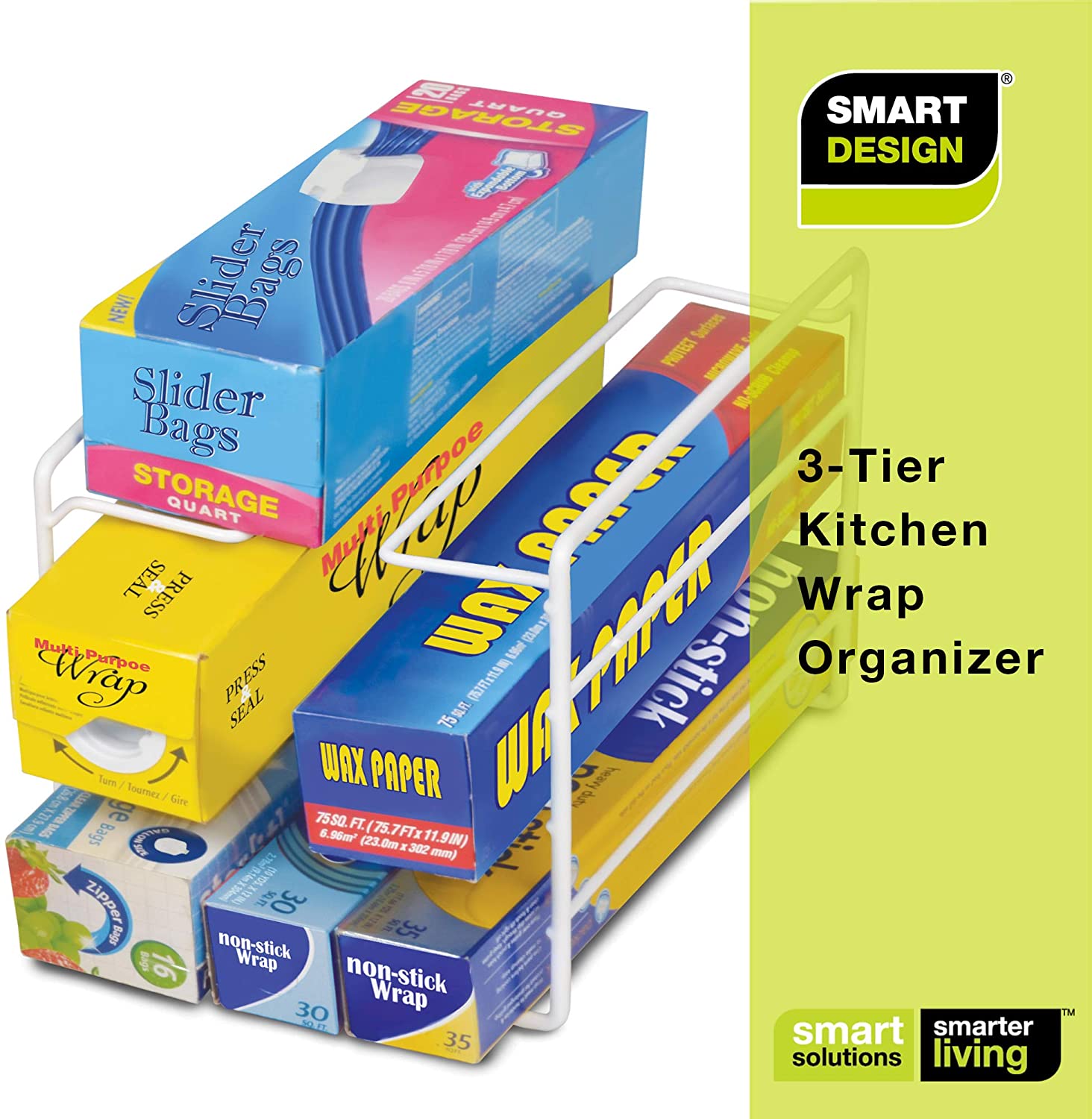 3-Tier Kitchen Foil Wrap Holder Organizer - White - Smart Design® 7