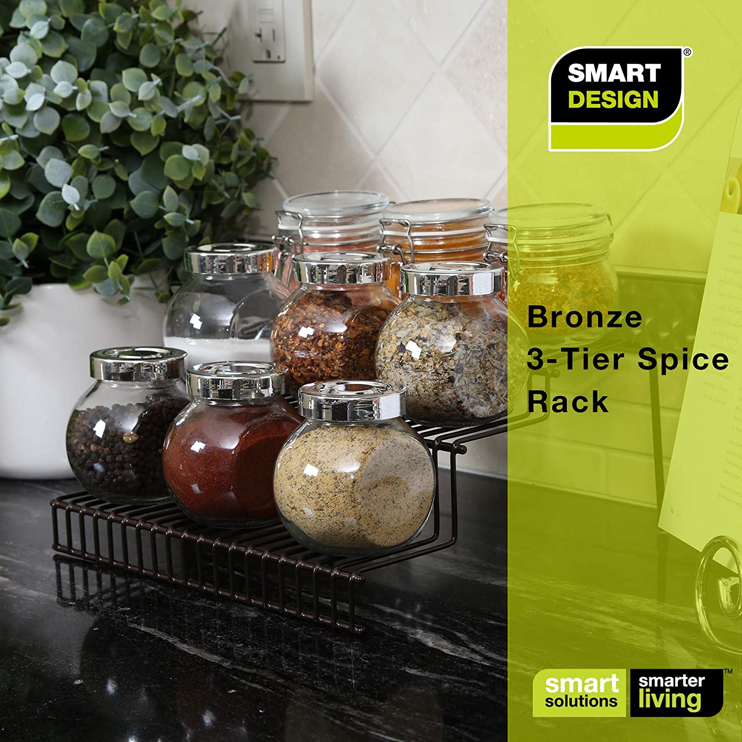 Spice Rack Wire Rails 3-Tier Metal Wire Spice Rack | Smart Design® Kitchen