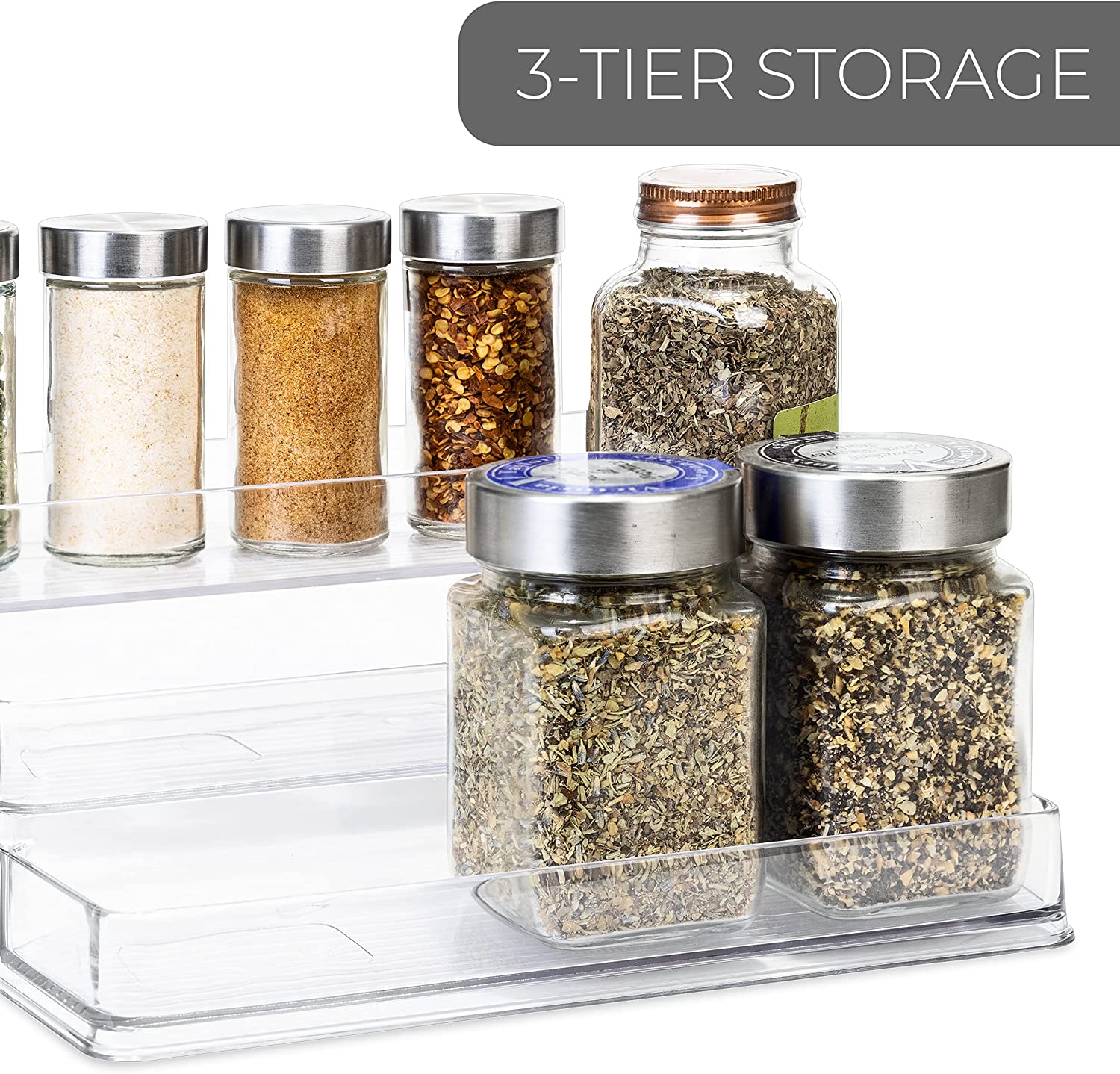 Smart Design 3-Tier Spice Rack - Set of 6 - Steel Metal Wire - Cupboard,  Jars, Cans, Seasonings Holder, Cabinet Shelf Organizer, Countertop Pantry