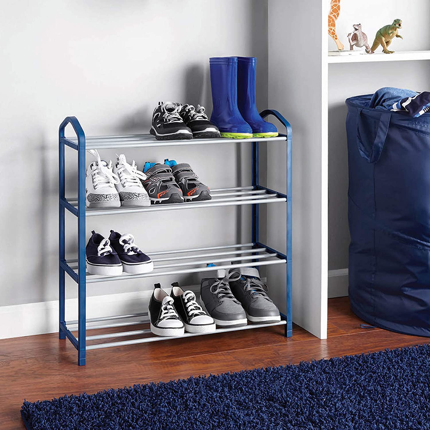 Shoe Rack, 4-Tier Kids Shoe Rack, Stackable Storage Shoe Shelf