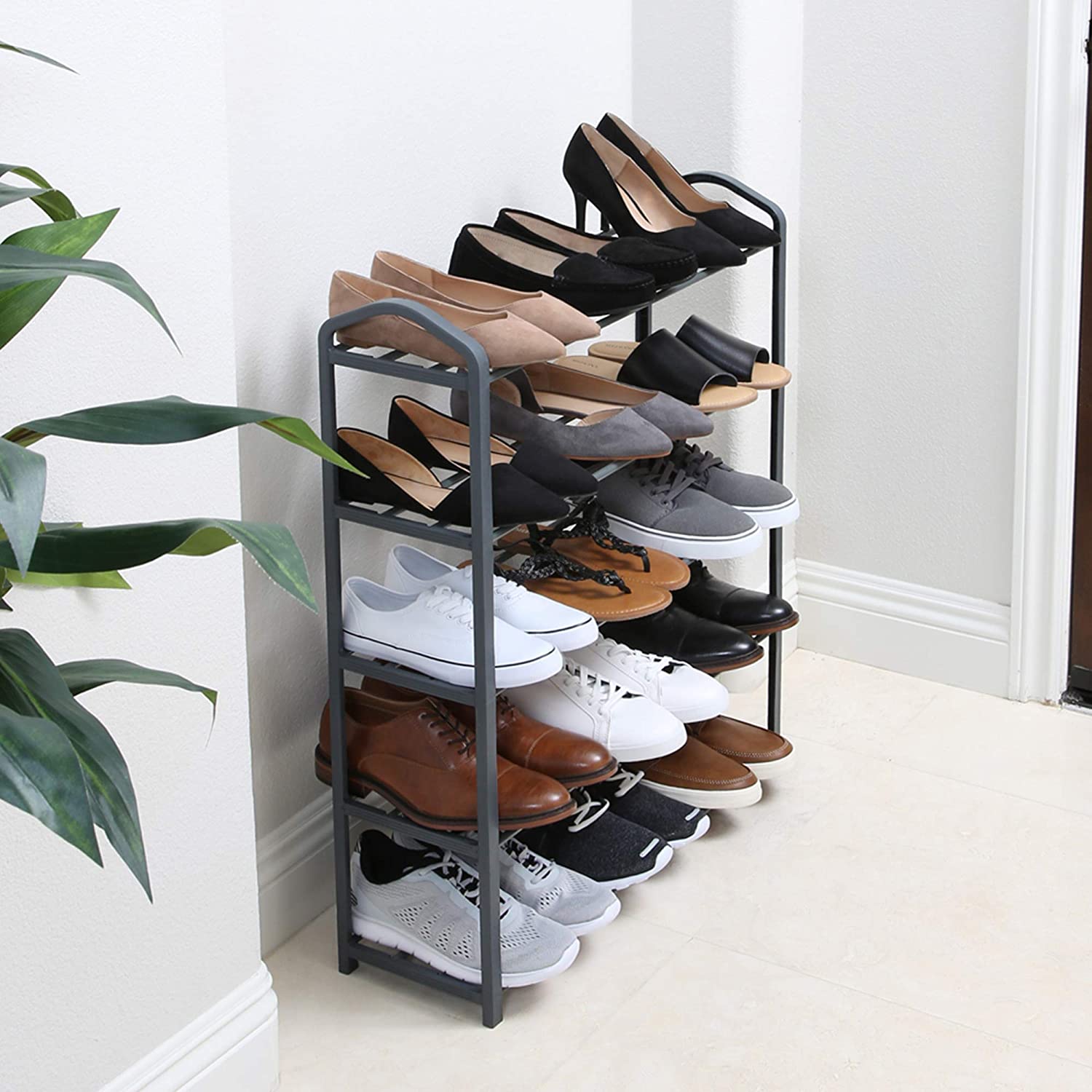 24.4 in. H 18-Pair Gray Metal Shoe Rack