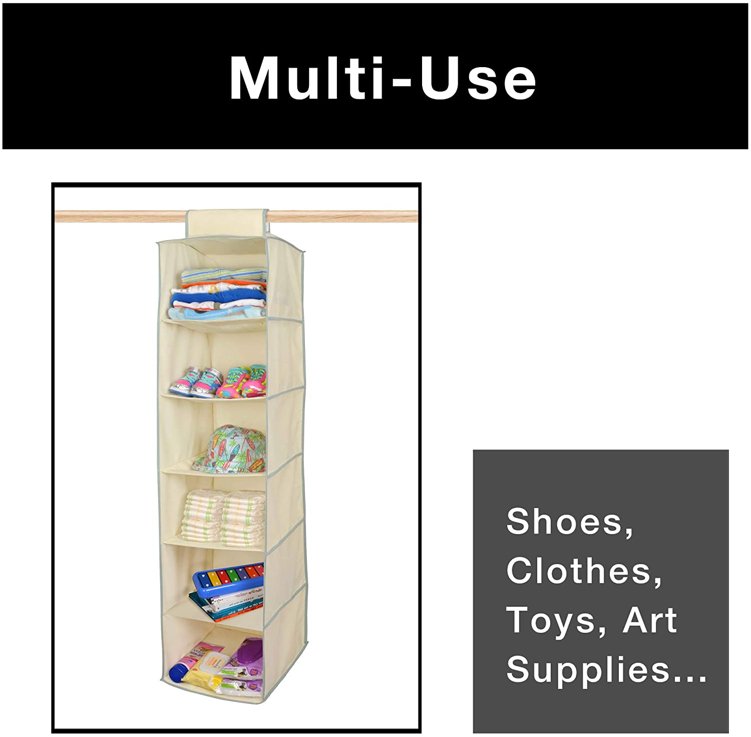 6-Shelf Hanging Closet Organizer with Velcro Hook and Loop - Smart Design® 16