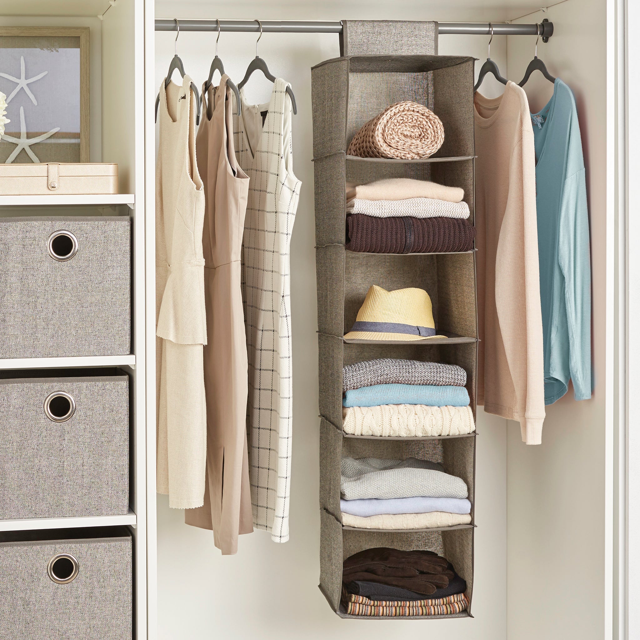 6-Shelf Hanging Closet Organizer with Velcro Hook and Loop