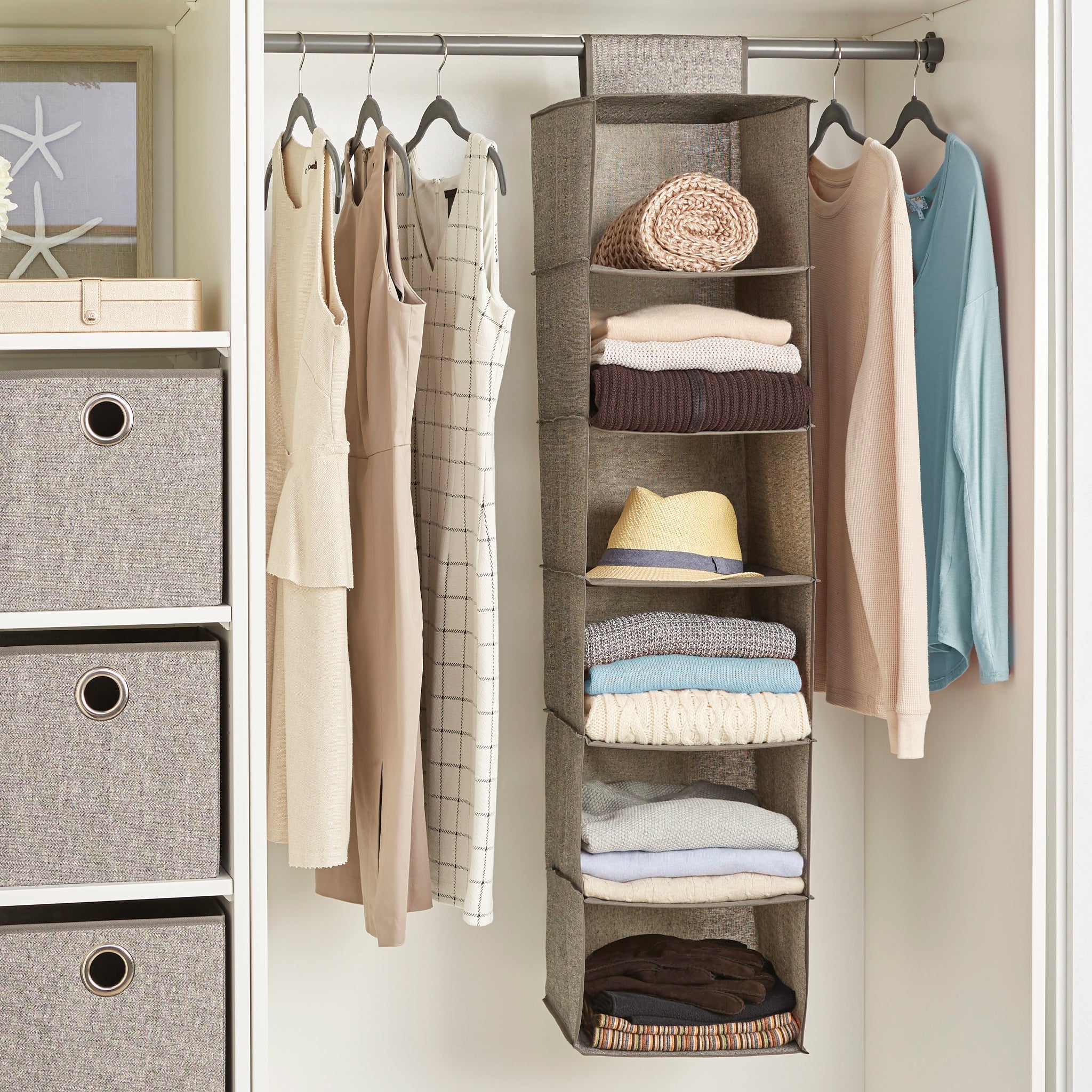 6-Shelf Hanging Closet Organizer with Velcro Hook and Loop - Smart Design® 2