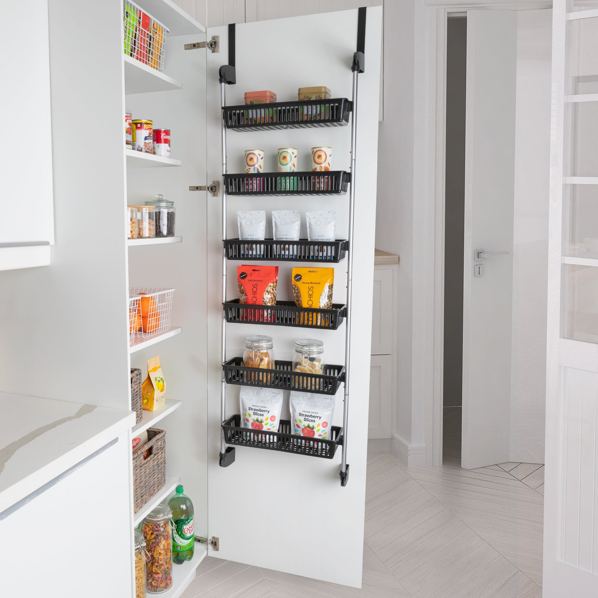 Smart Design Over the Door Pantry Organizer Rack with 6 Adjustable Steel  Shelves - White 