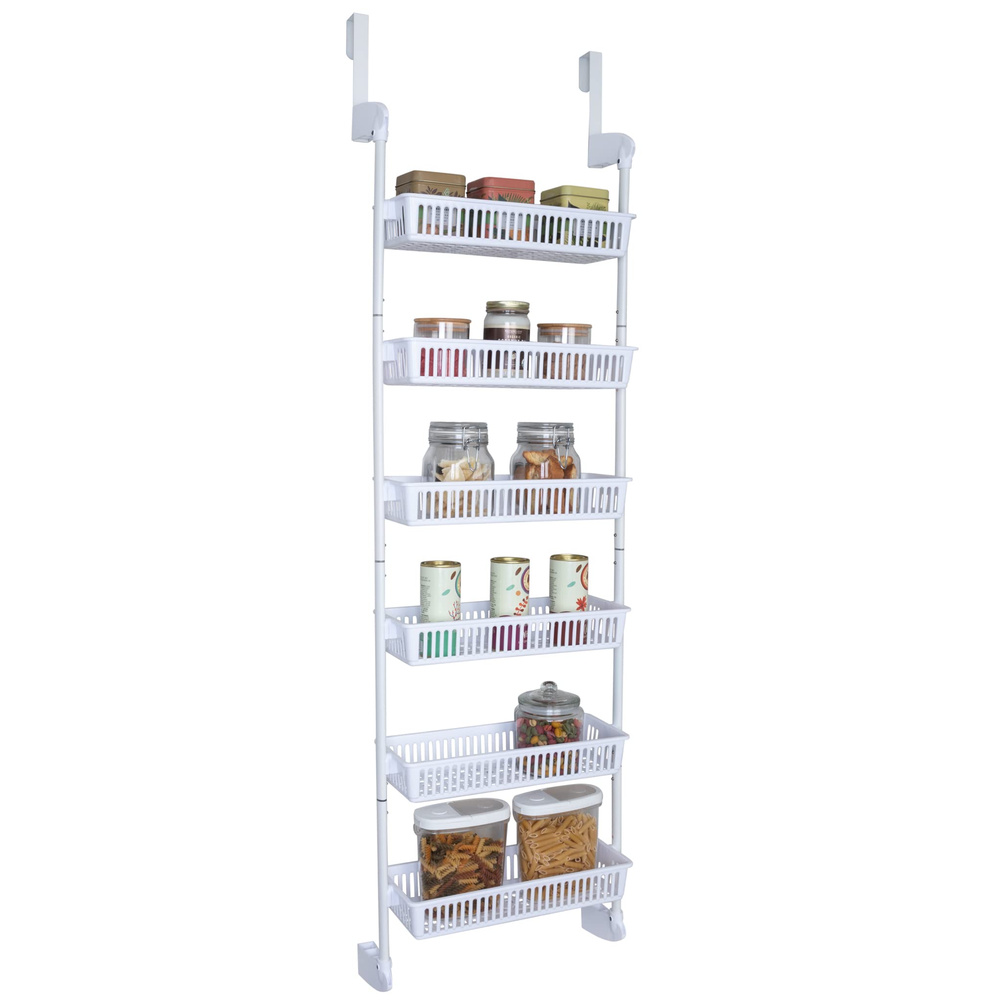 6-Tier Over-The-Door Metal and Plastic Pantry Organizer with 6 Full Baskets - Smart Design® 1