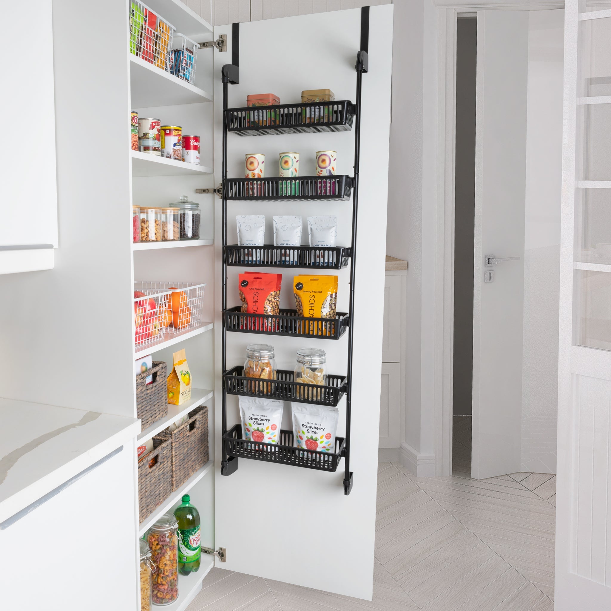 6-Tier Over-The-Door Metal and Plastic Pantry Organizer with 6 Full Baskets