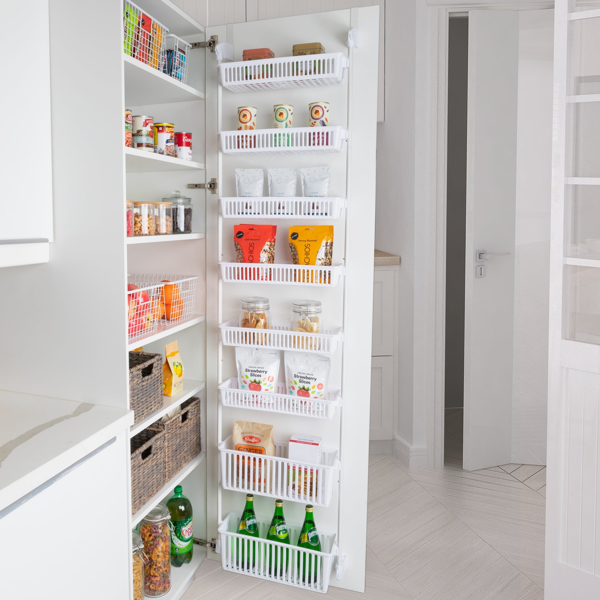 6-Tier Over-The-Door Metal and Plastic Pantry Organizer with 6 Full Baskets