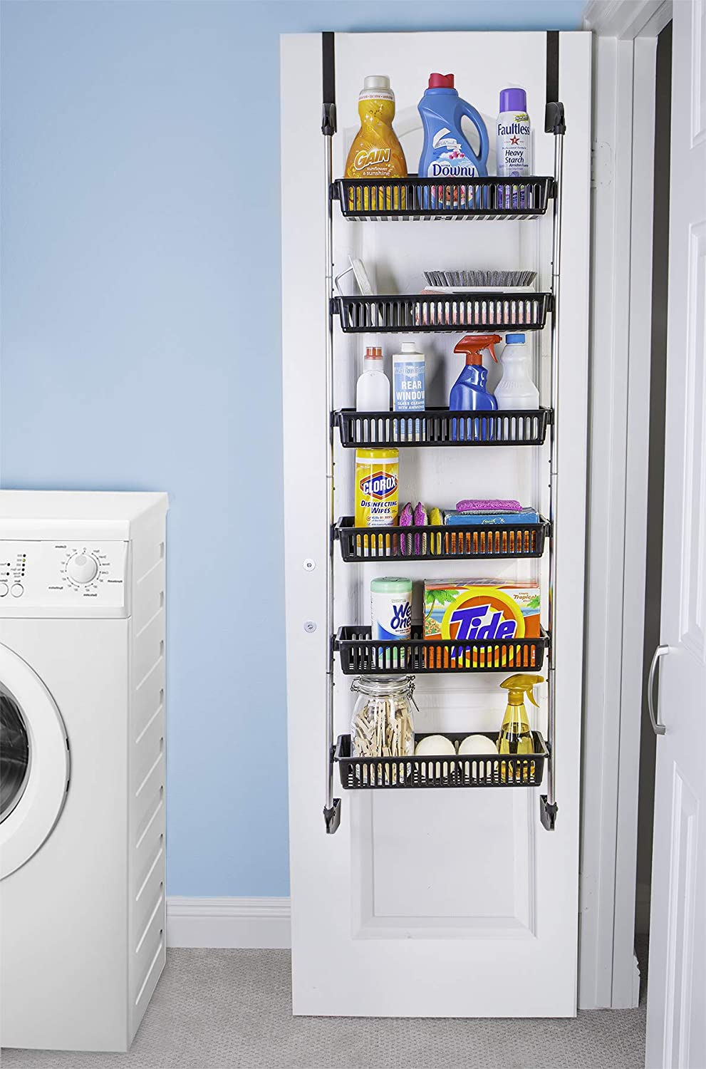 6-Tier Over-The-Door Metal and Plastic Pantry Organizer with 6 Full Baskets