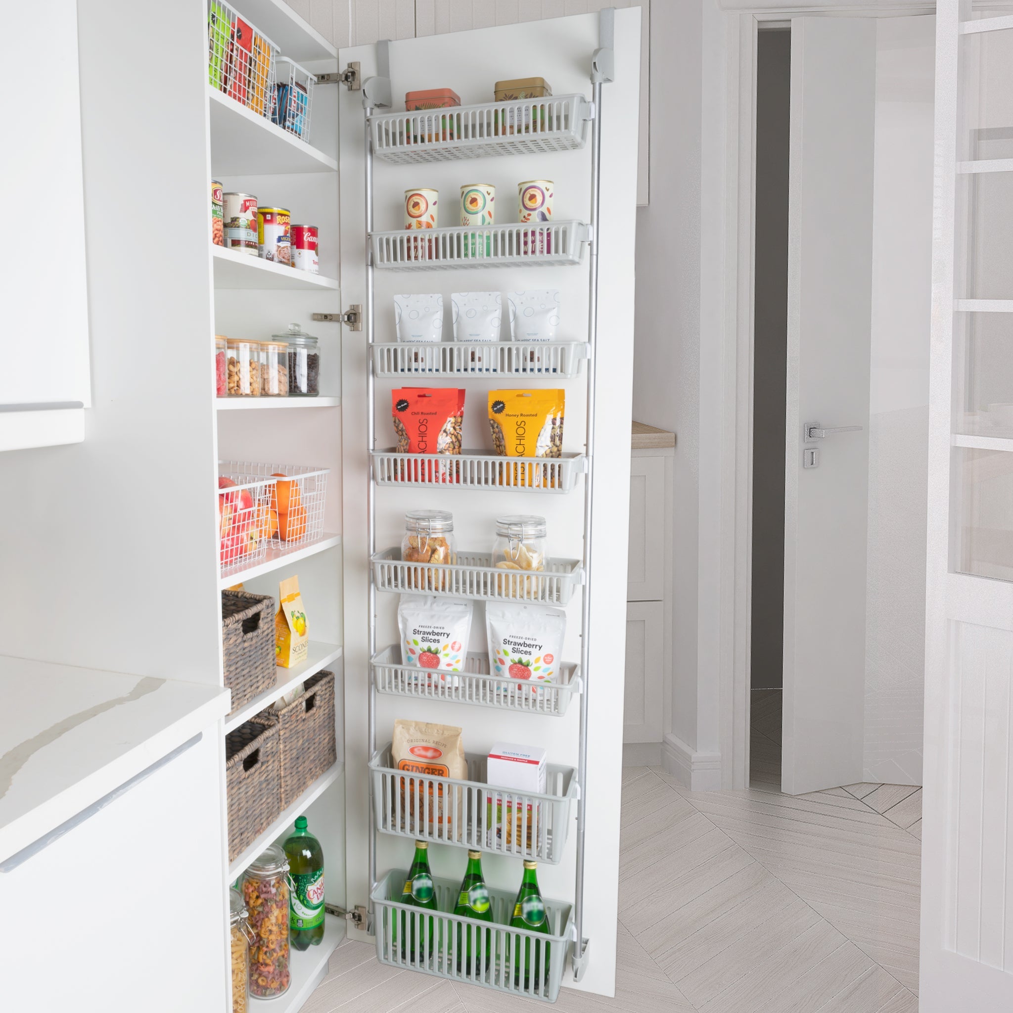 6-Tier Over-The-Door Metal and Plastic Pantry Organizer with 6 Full Baskets