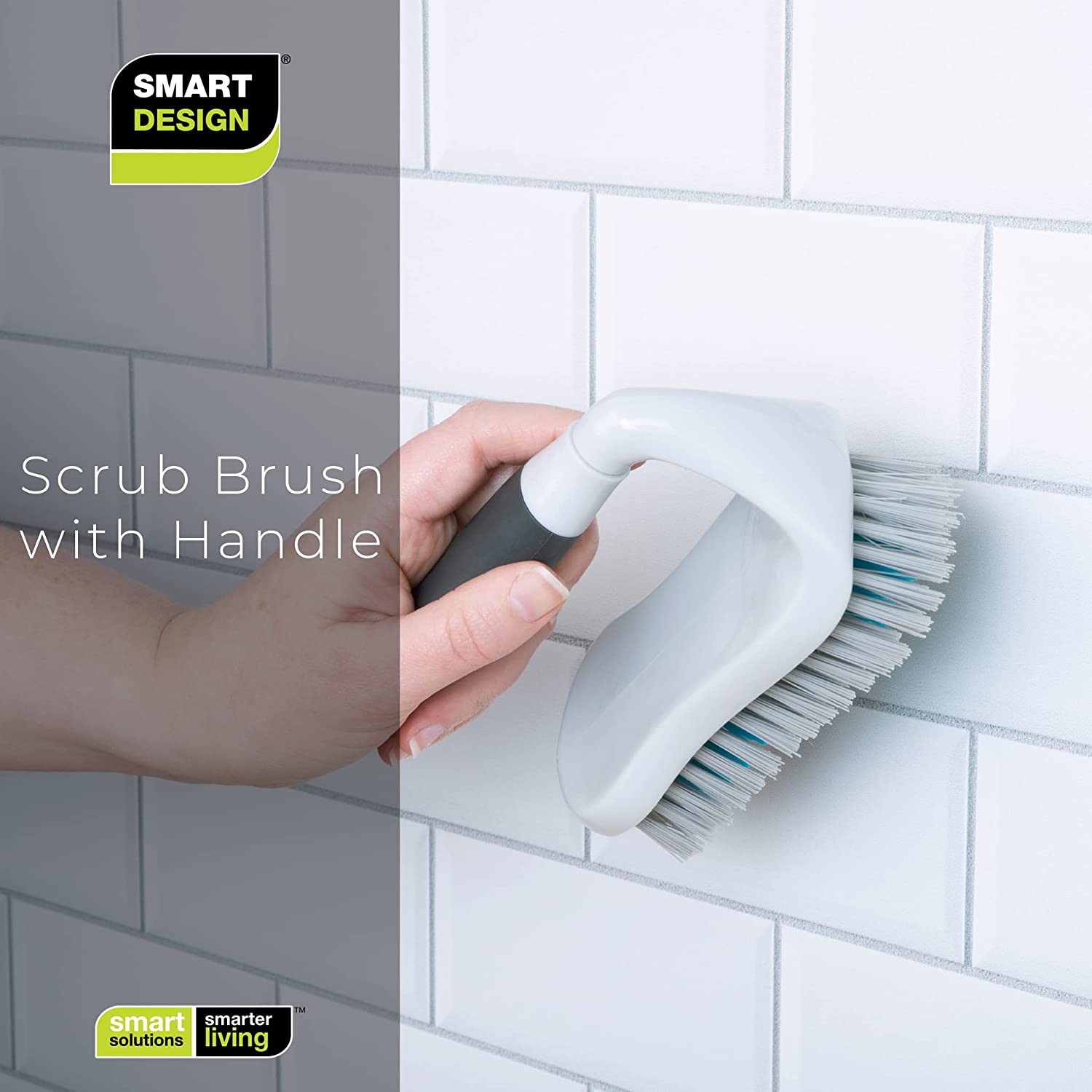 Smart Design Palm Brush & Stand - Contoured Non-Slip Grip - No-Leak Valve - Long Lasting Bristles - Odor Resistant - Dishwasher Safe - Cleaning Pots