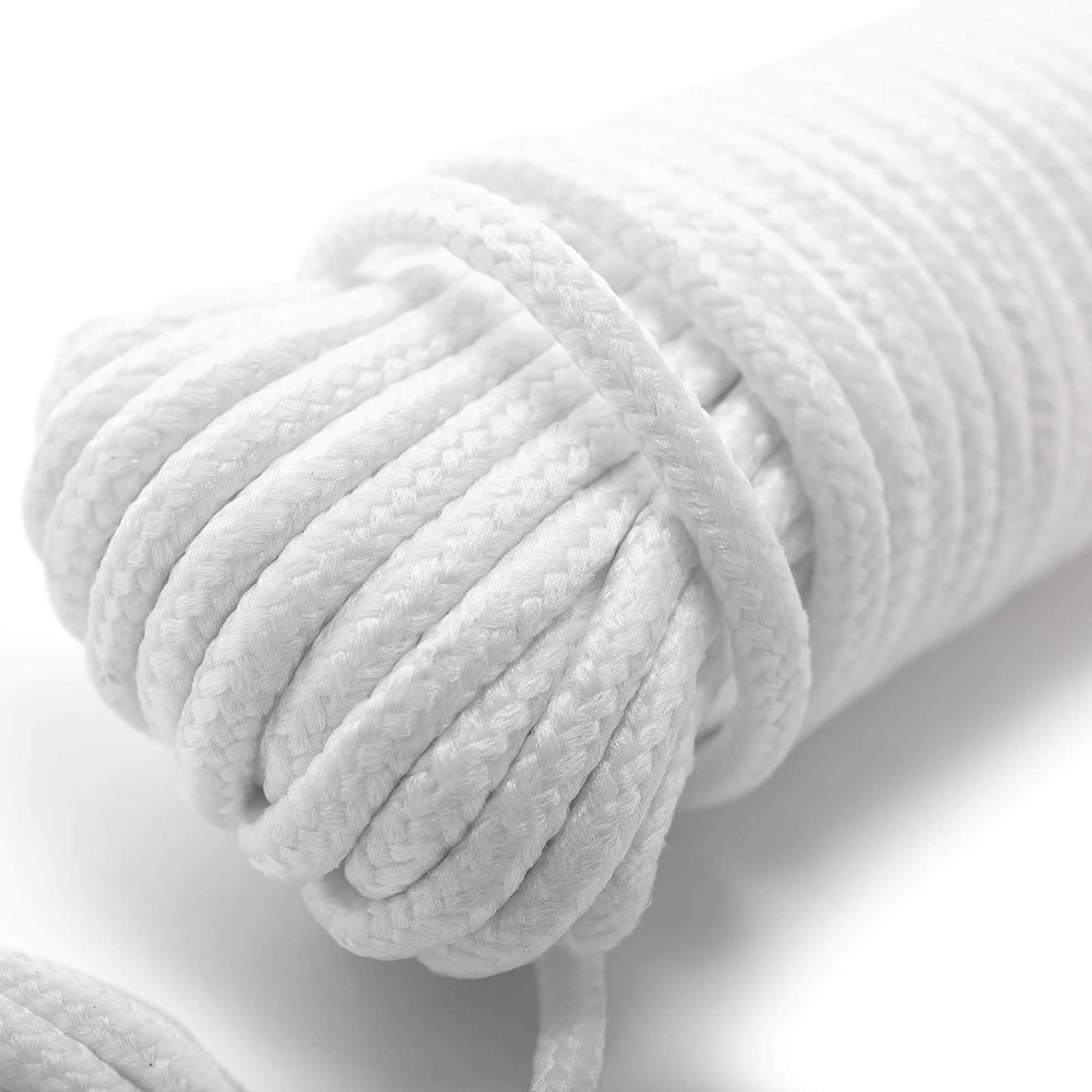 All-Purpose Weather Resistant Clothesline Cord - Cotton Cloth Braided Rope  - 1 Line x 50 Feet - White