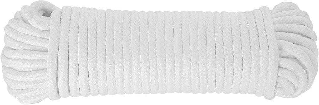 All-Purpose Weather Resistant Clothesline Cord - Cotton Cloth Braided Rope  - 1 Line x 50 Feet - White