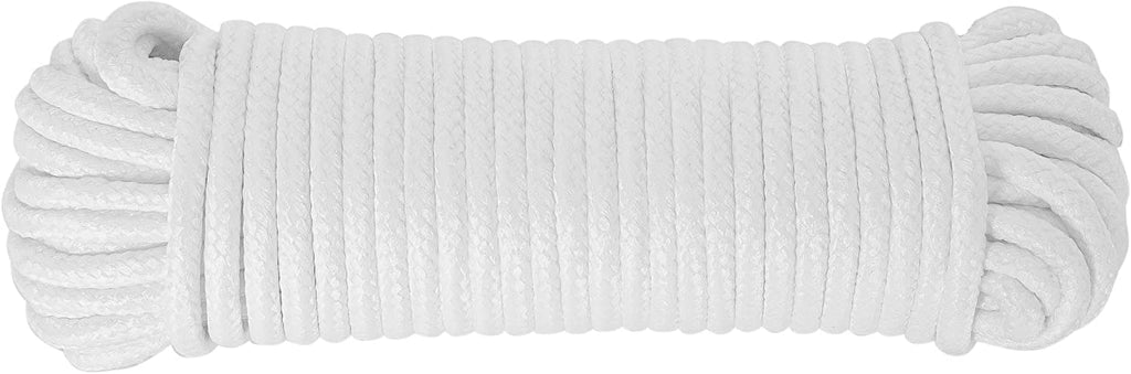 All-Purpose Weather Resistant Clothesline Cord - Cotton Cloth Braided Rope - 1 Line x 50 Feet - White - Smart Design® 1