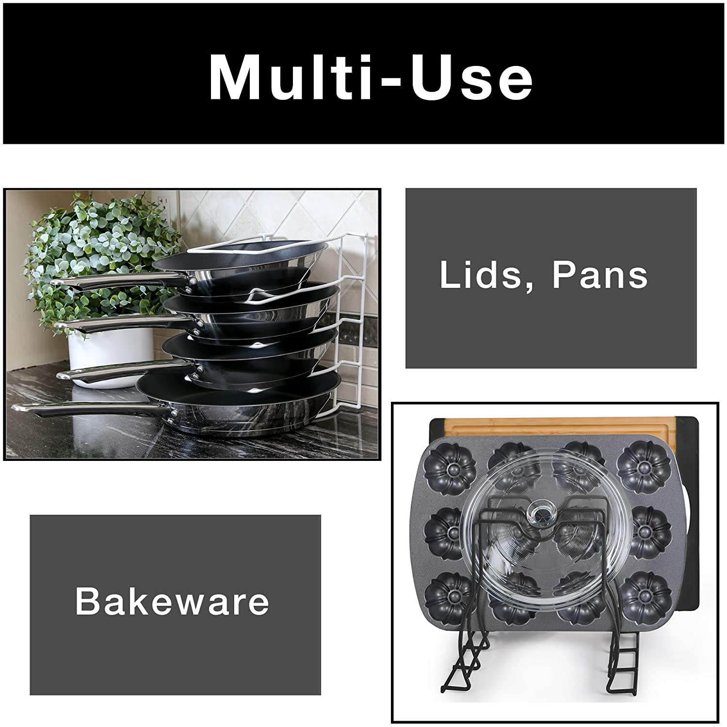 Bakeware and Lid Storage Rack with 4-Compartment Dividers - Smart Design® 25