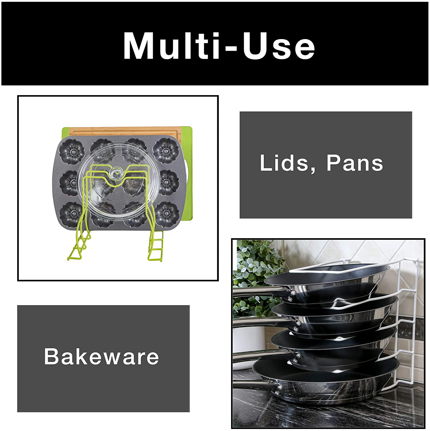 Bakeware and Lid Storage Rack with 4-Compartment Dividers - Smart Design® 36