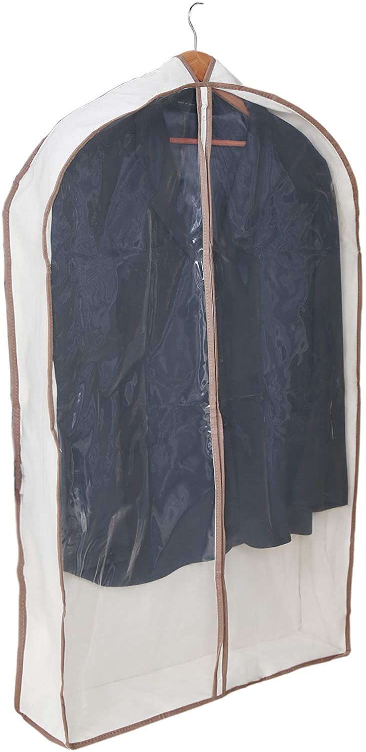 Canvas Gusseted Garment Bag Hanger with Cedar Wood - 24 x 42 Inch - Natural Canvas - Smart Design® 1