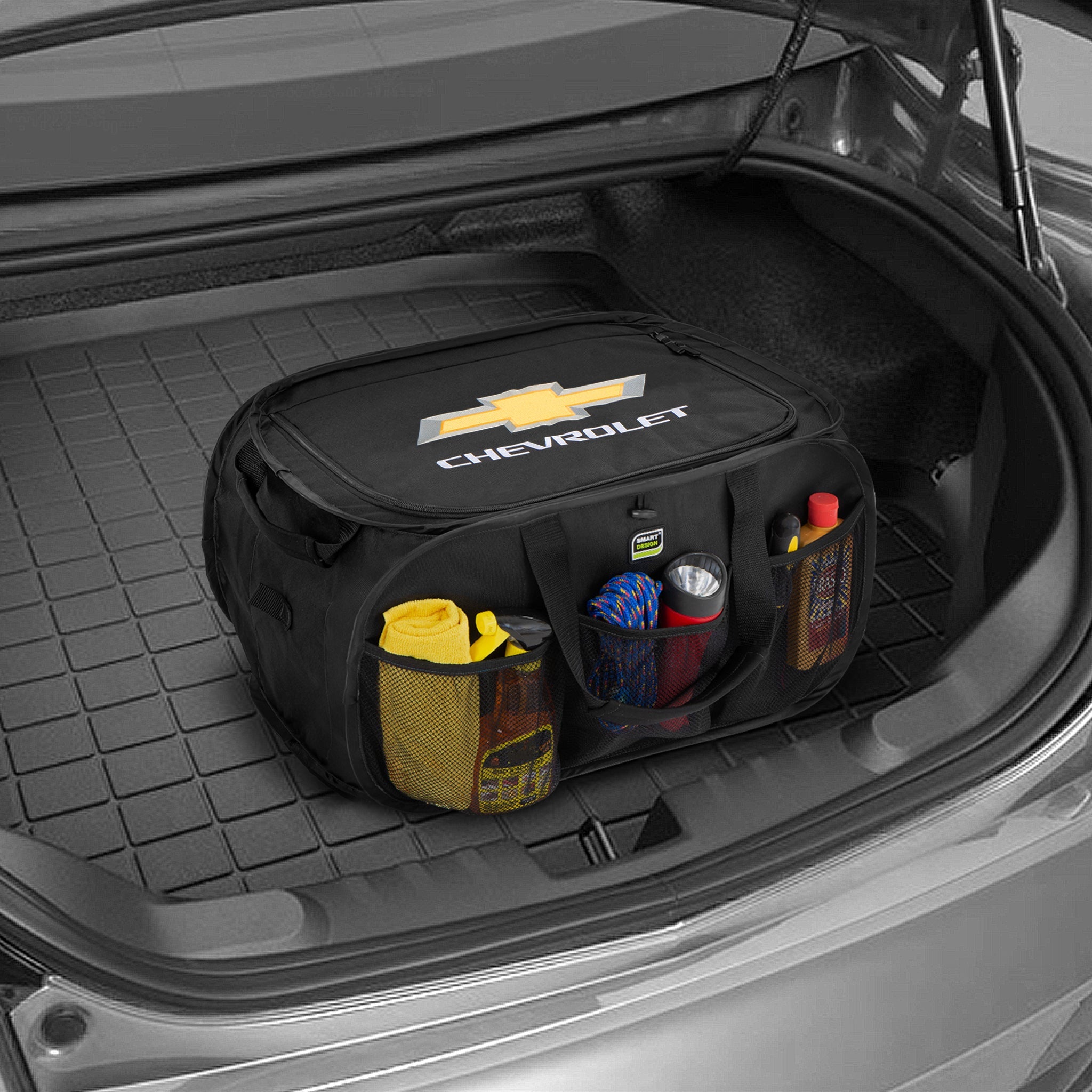 Chevrolet Pop Up Trunk Organizer with Easy Carry Handles, Side Pockets, and Zipper Top - Smart Design® 8